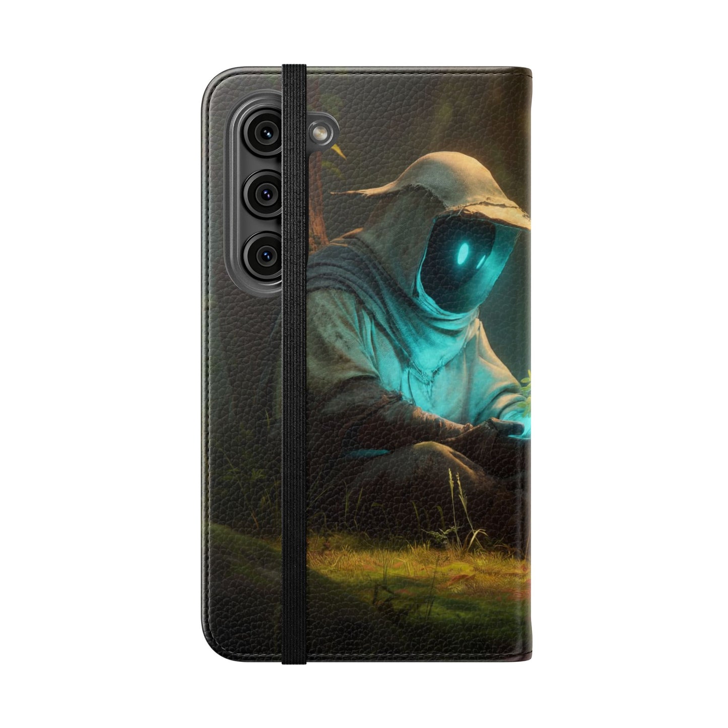 Glowing Orb Hooded Guardian Flip Cases – Bioluminescent Forest Keeper