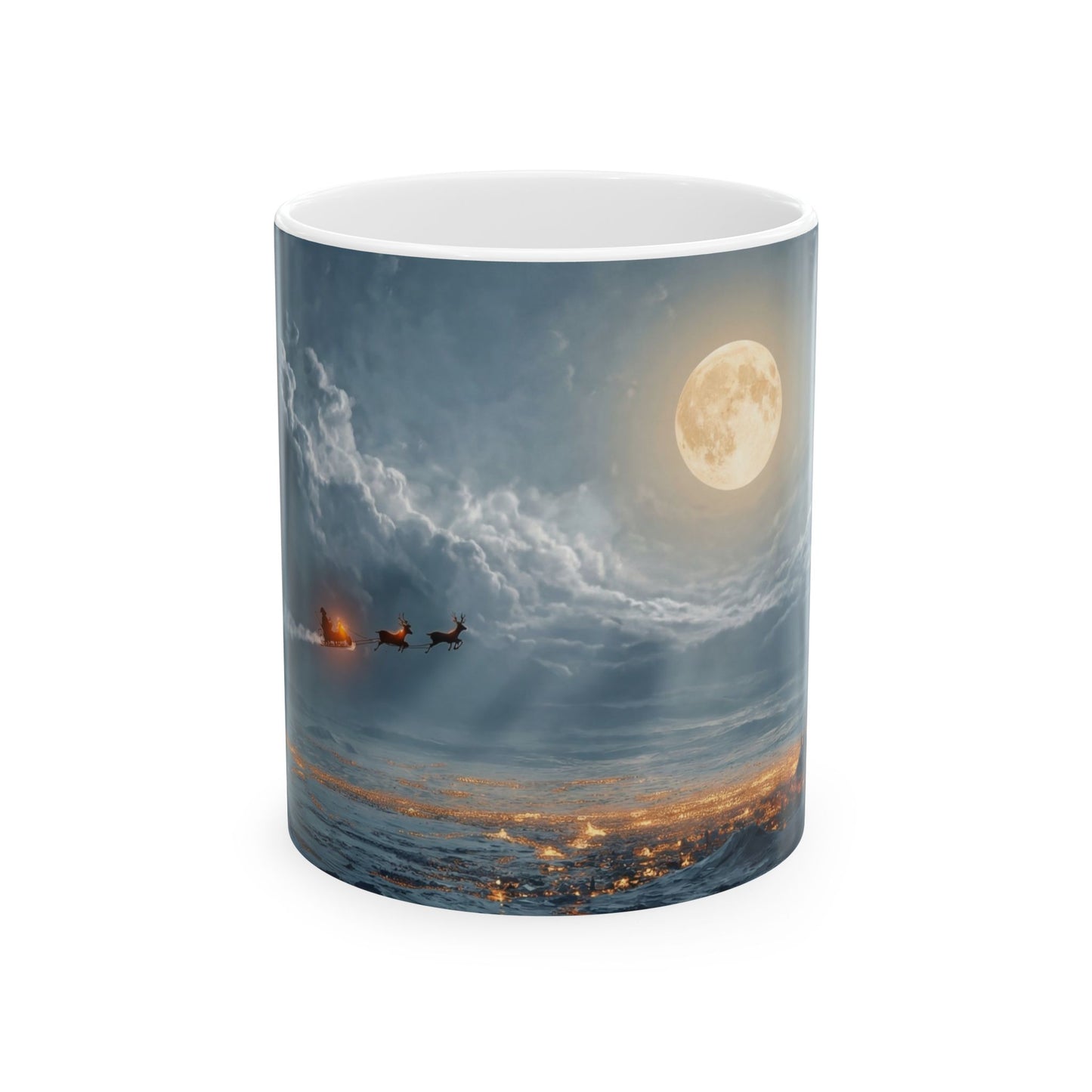 Lunar Night Flight Ceramic Mug – Frostbound City Under a Full Moon