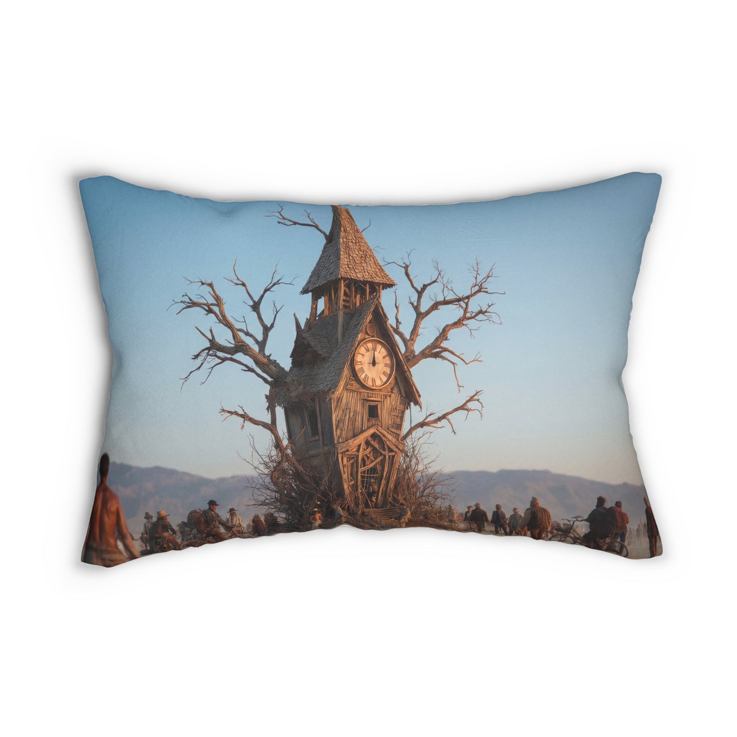 Clock Tower in the Dunes Lumbar Pillow – A Wandering Timekeeper’s Rest