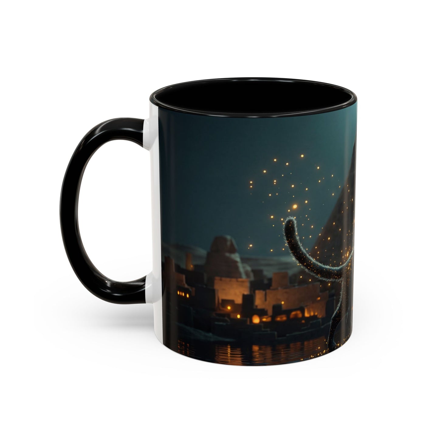 Pharaoh Cat Accent Coffee Mug (11, 15oz) – Golden Stardust Nile Sentinel