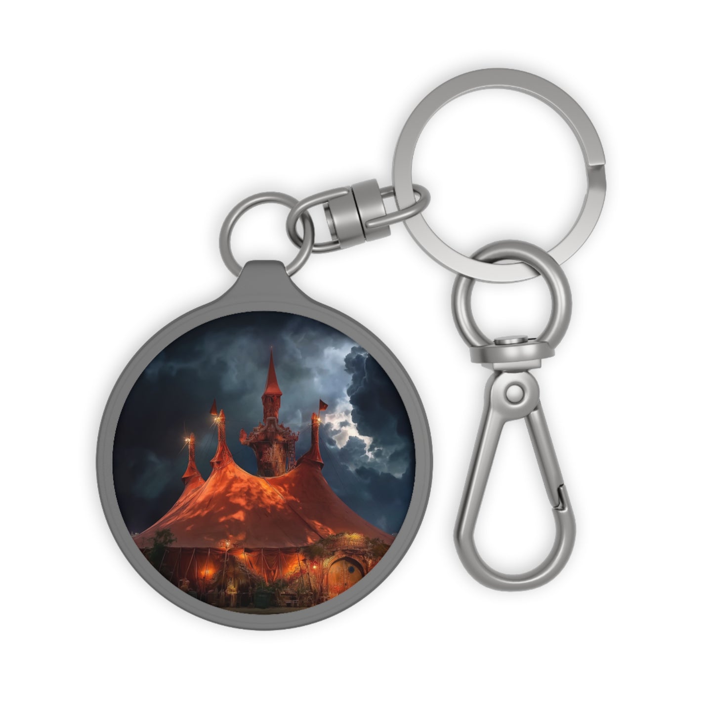 Crimson Circus Tent Keyring Tag – Midnight Carnival Dreamscape