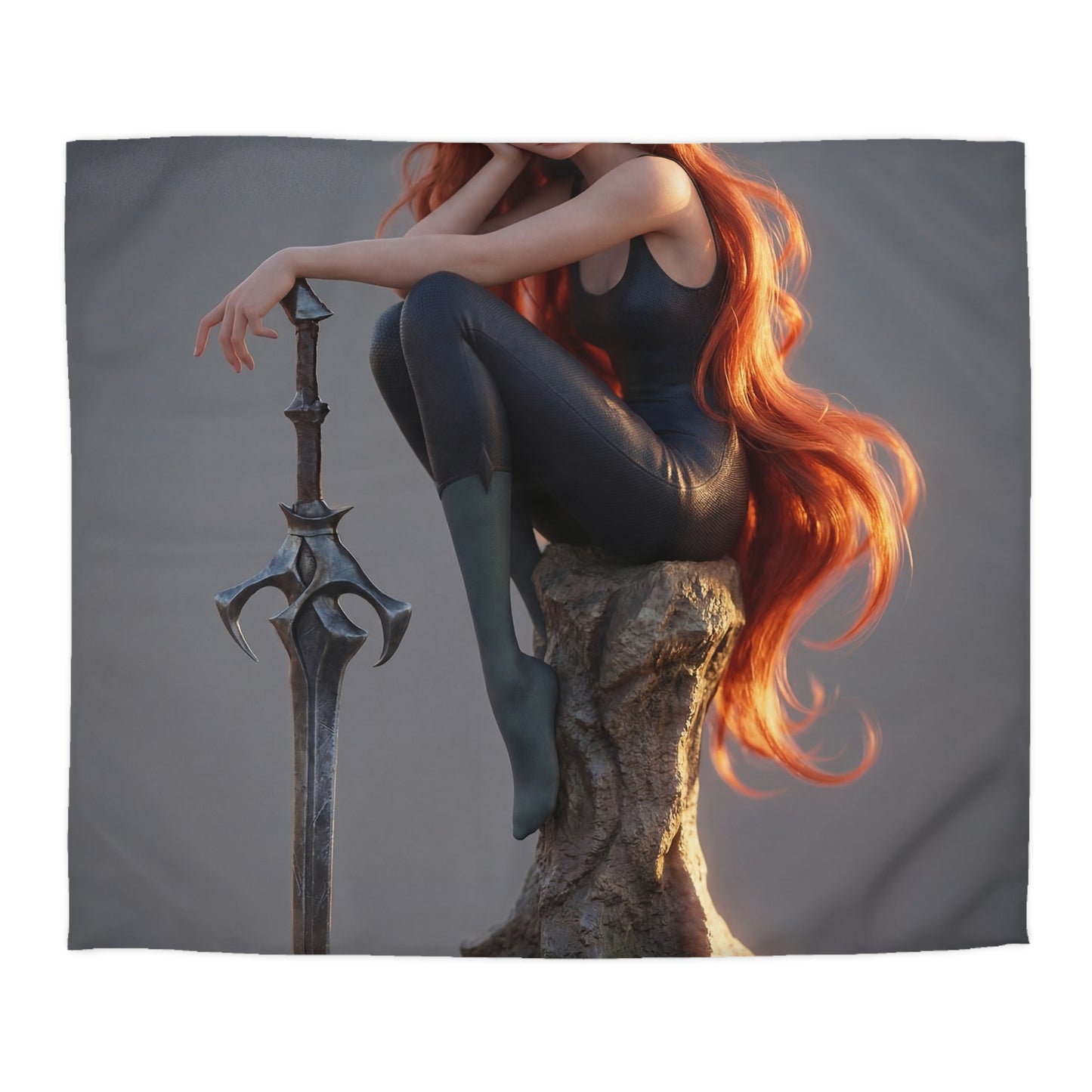 Crimson Sentinel Microfiber Duvet Cover – Sunset Resting on a Weathered Stone