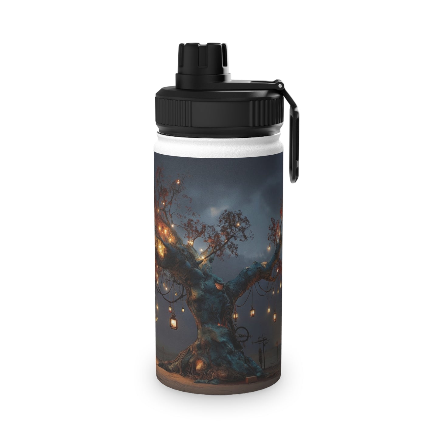 Luminescent Wishing Tree Stainless Steel Water Bottle, Sports Lid – Desert Night’s Warmth