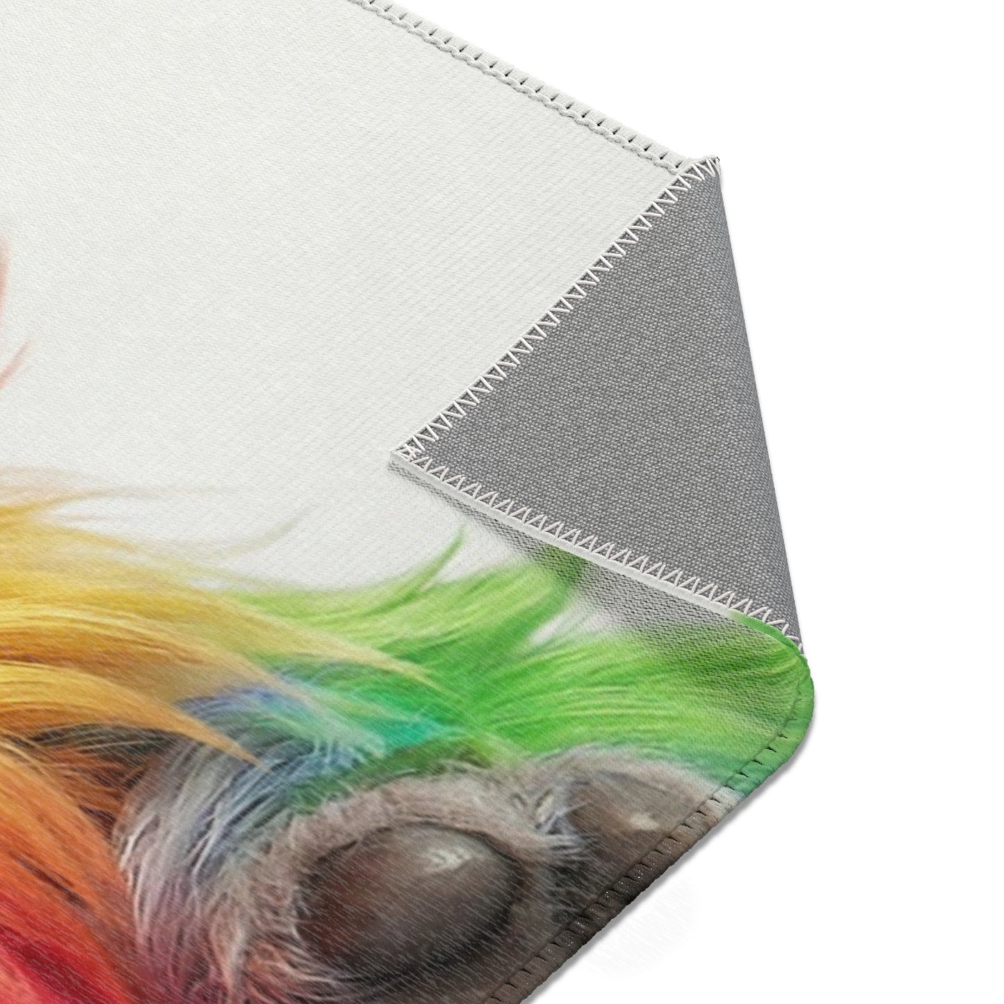 Rainbow Horned Guardian Area Rug – Whimsical Creature Dreamscape