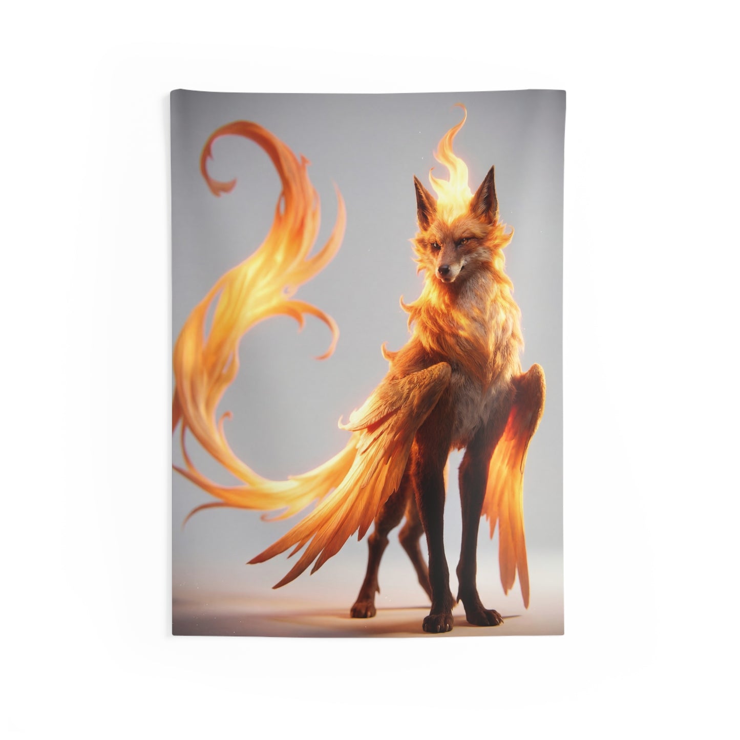 Fire Fox Sentinel Indoor Wall Tapestries – Radiant Wings and Whispering Flames