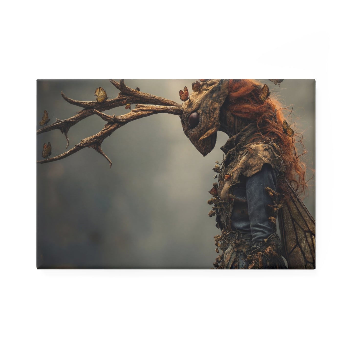 Forest Spirit with Antlers Button Magnet, Rectangle (1 & 10 pcs) – Whispers of Autumn Wings