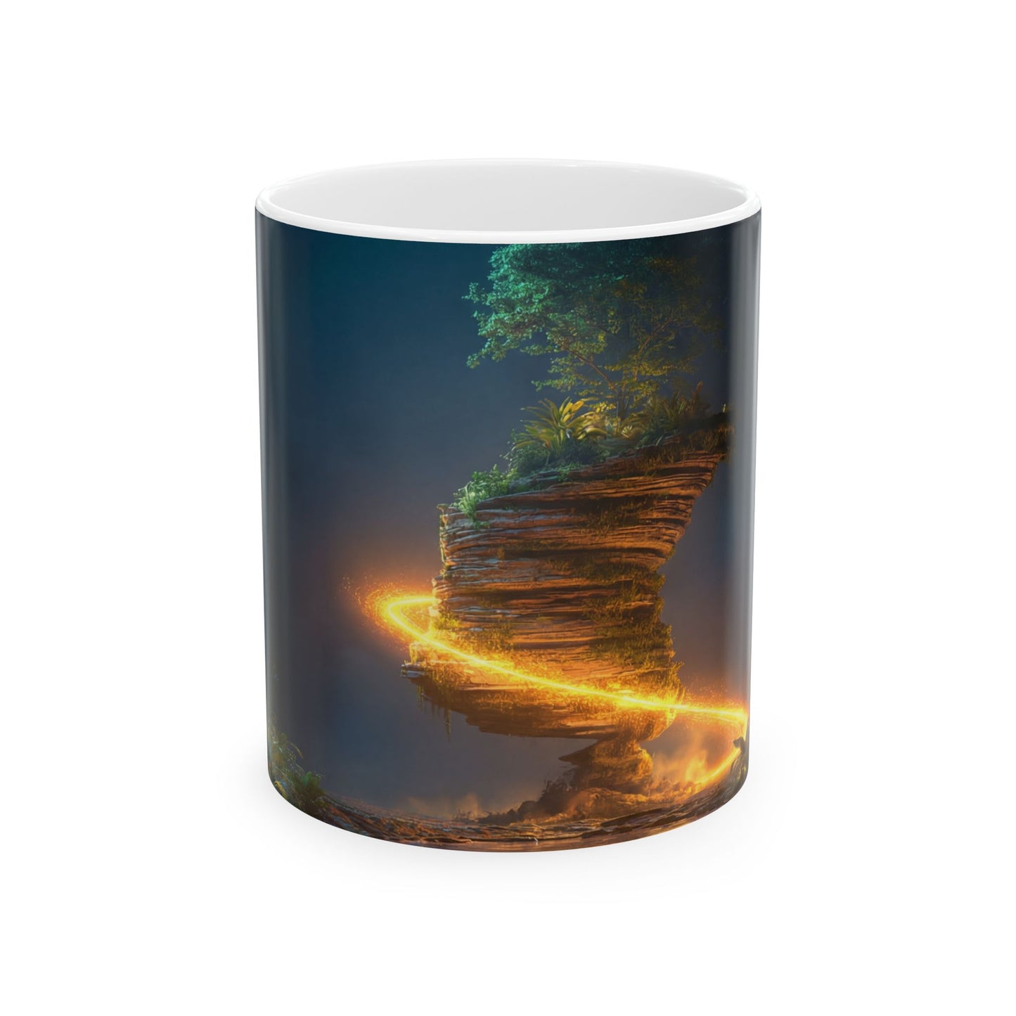 Luminous Floating Rock Ceramic Mug – Tropical Night Sanctuary