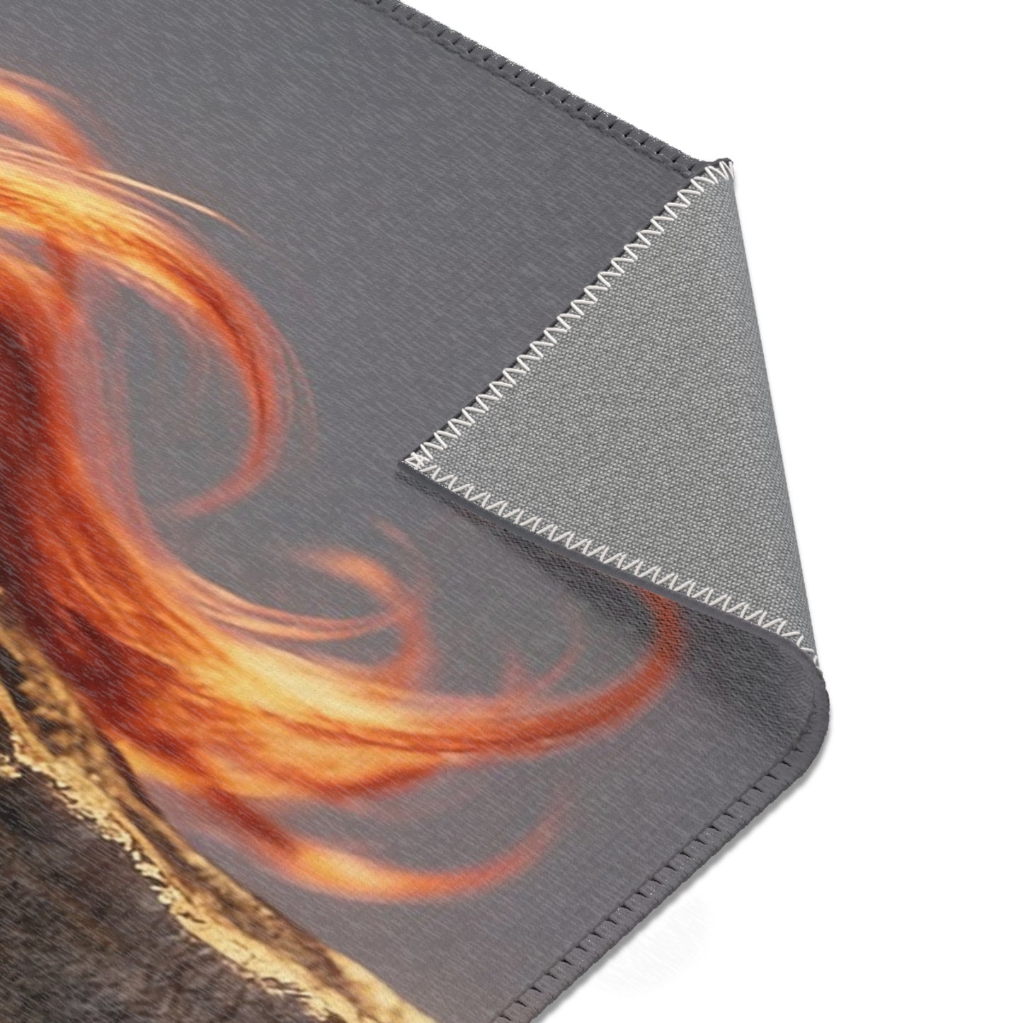 Red-Haired Sentinel Area Rug – Sunset Warrior’s Resting Place