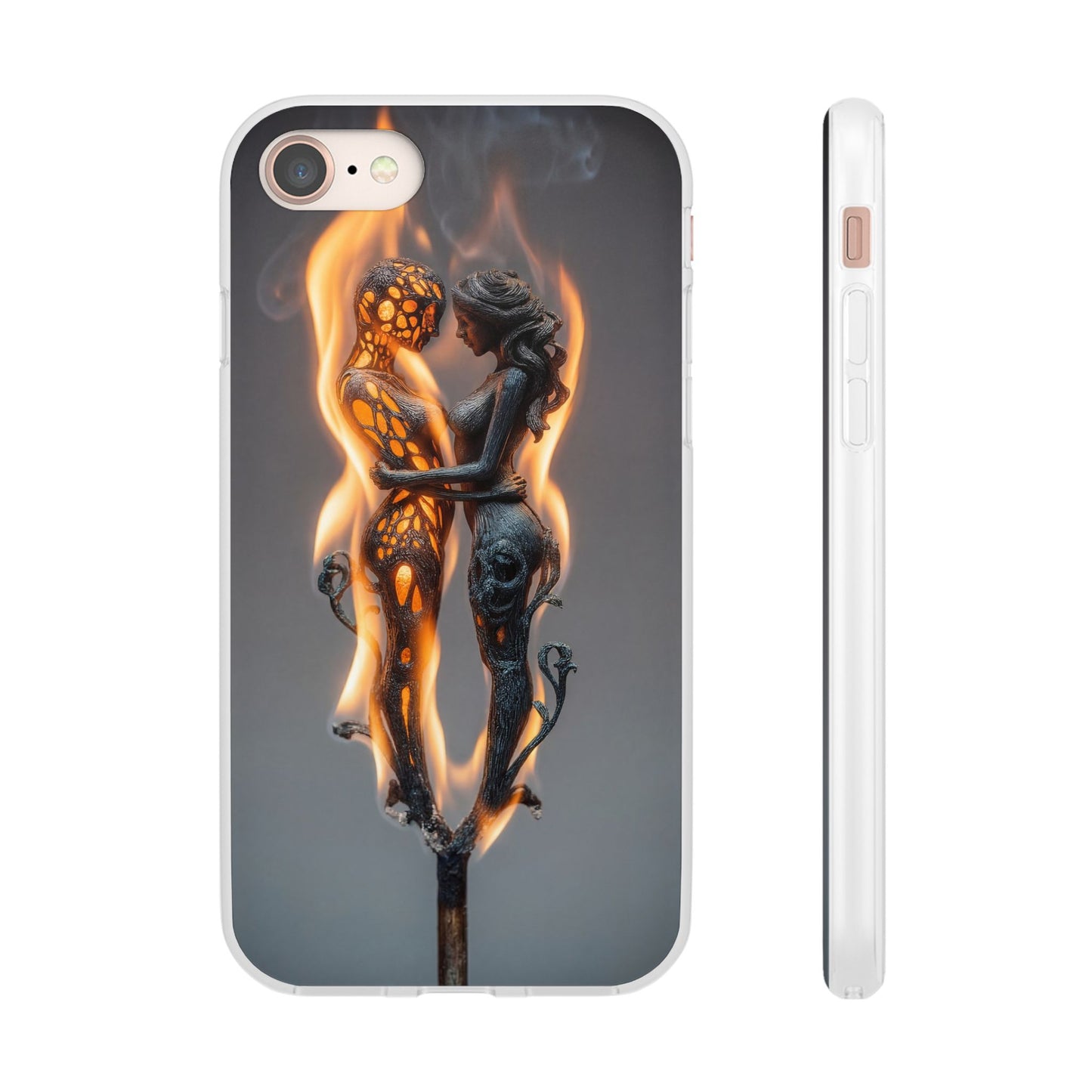 Flame-Embraced Lovers Flexi Cases – Intimate Glow Within the Fire