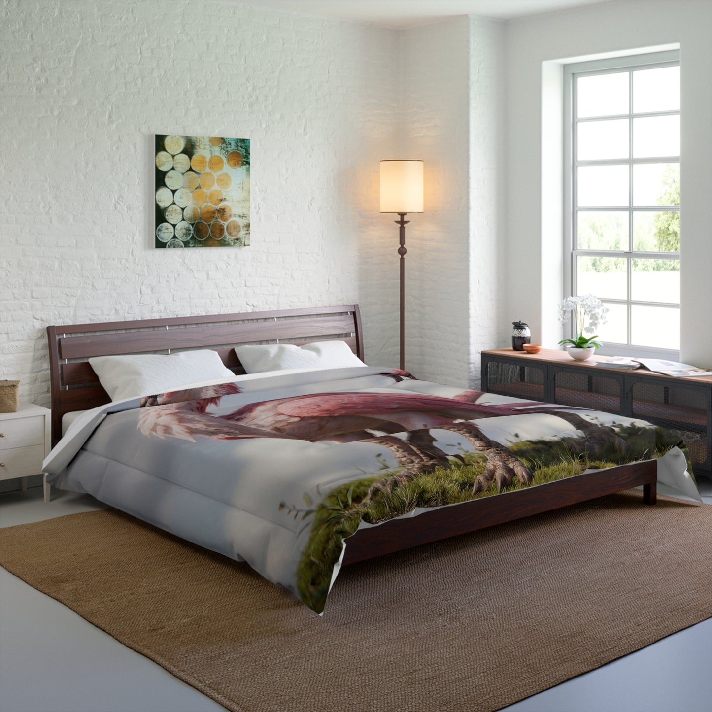 Pink Dawn Seraph Comforter – Ethereal Feathered Guardian