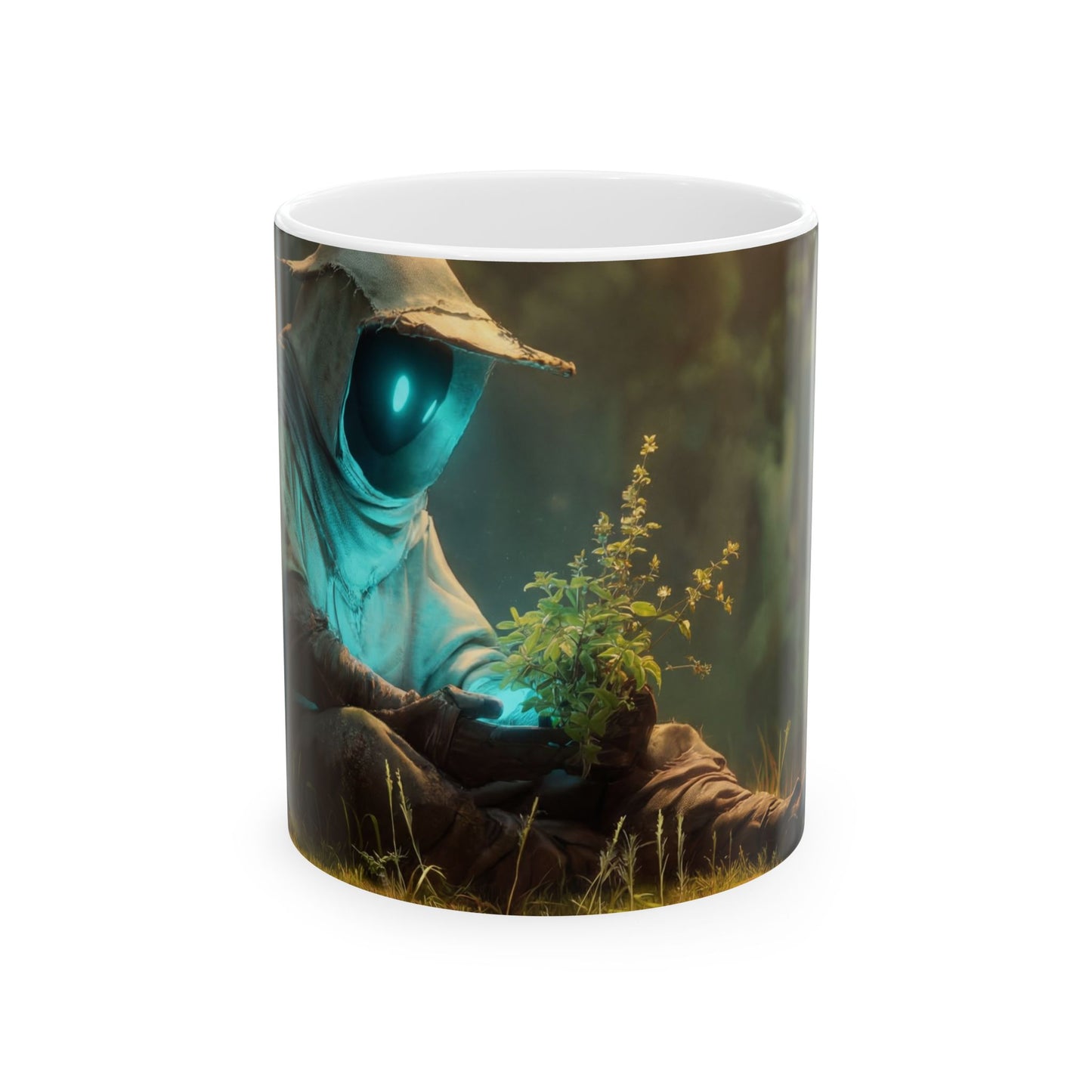 Forest Sentinel Ceramic Mug – (11oz, 15oz) Glowing Eye in the Verdant Glow