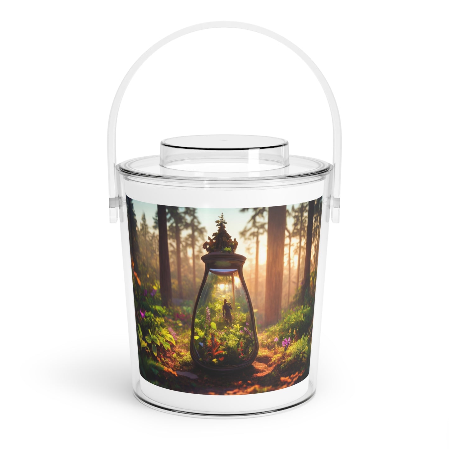 Forest Pocket Garden Ice Bucket with Tongs – Sunlit Microcosm in Glass