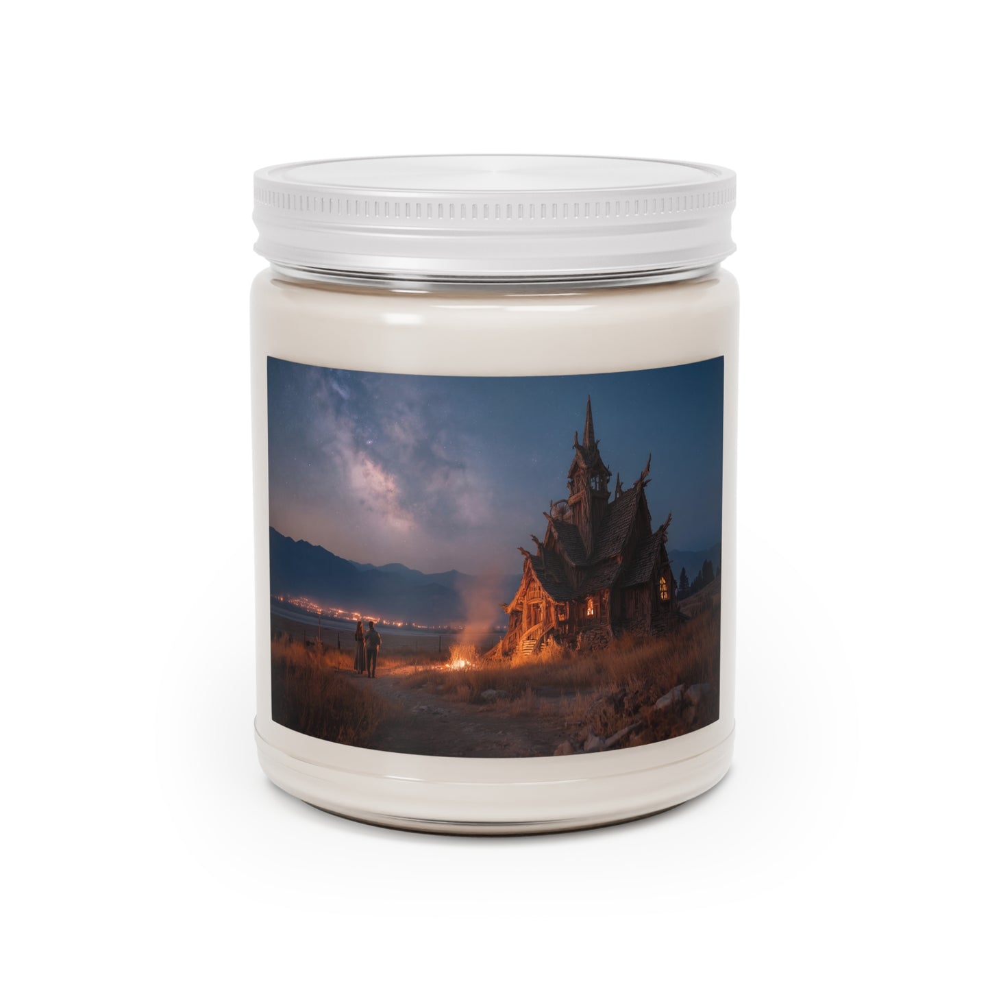Starlit Chapel Scented Soy Candles with White Lid, 9oz – Whispering Nightscape Sanctuary
