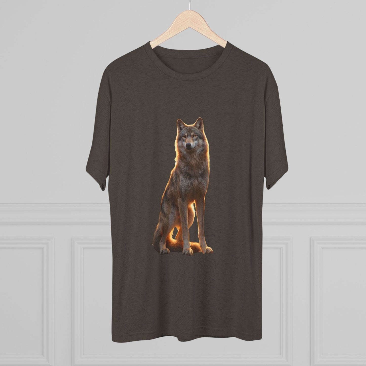 Solitary Wolf Unisex Tri-Blend Crew Tee – Golden Hour Sentinel Portrait