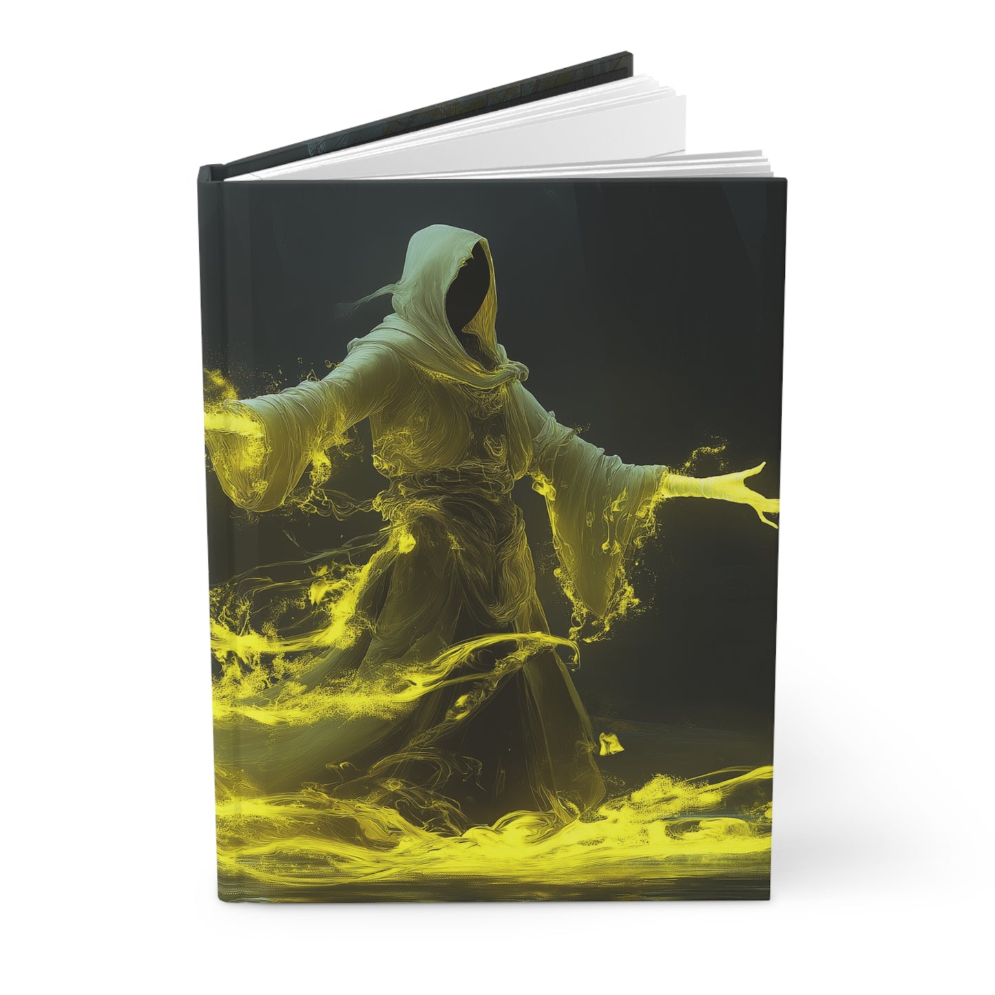 Luminescent Sorcerer Hardcover Journal Matte – Golden Arc Weave in Shadowed Woods