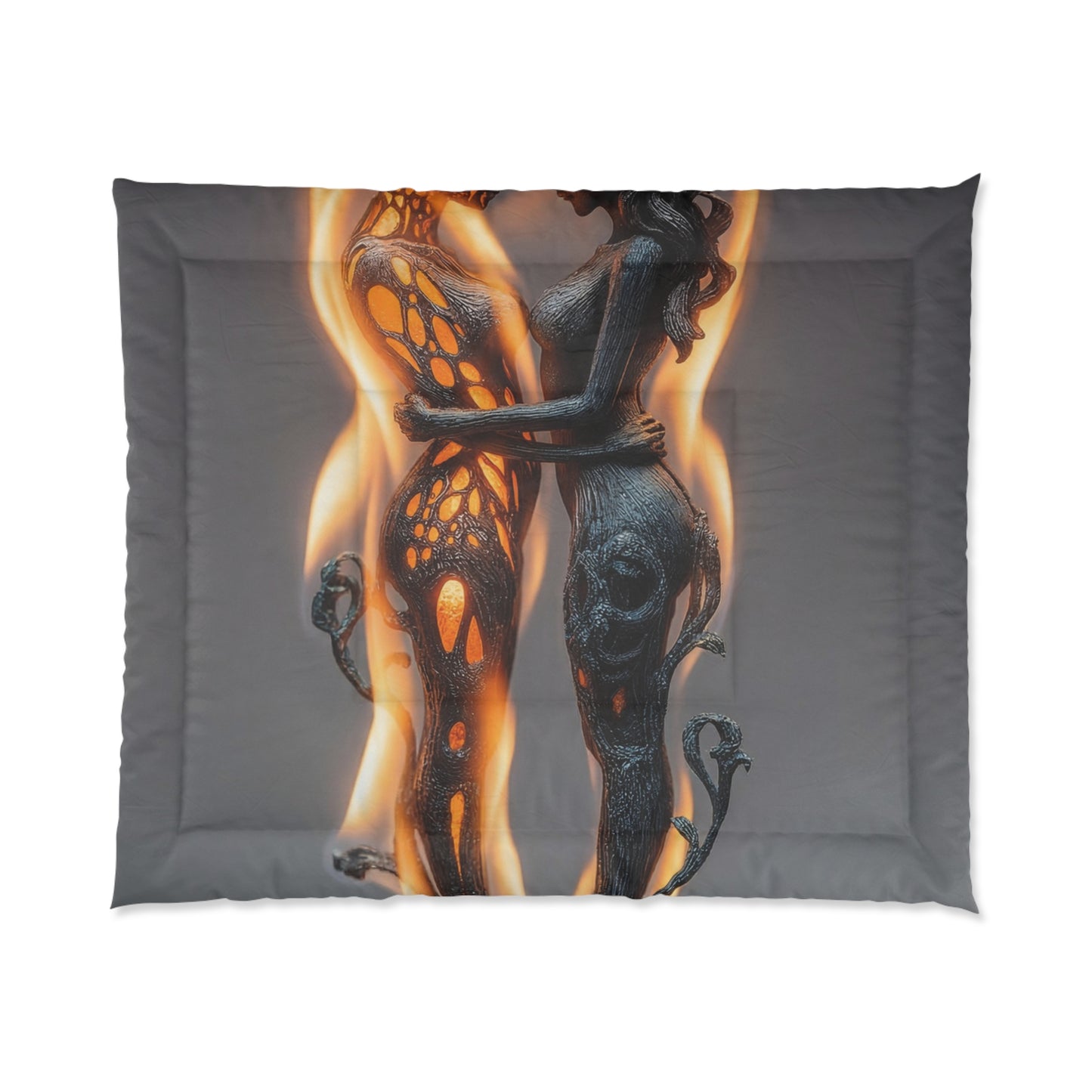 Flamebound Lovers Comforter – Intertwined Souls in Ember Glow