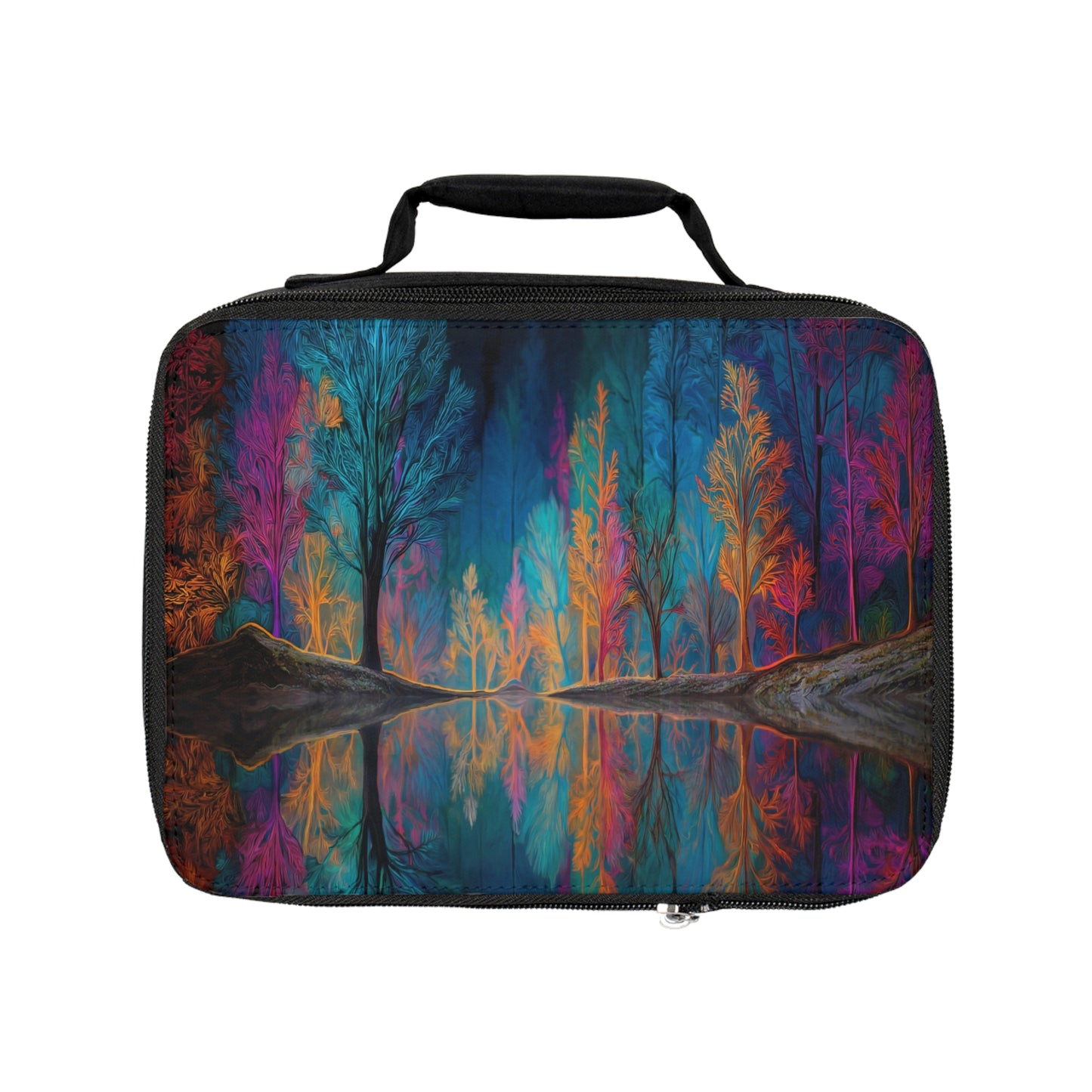 Chromatic Forest Reflection Lunch Bag – Midnight Rainbow Grove