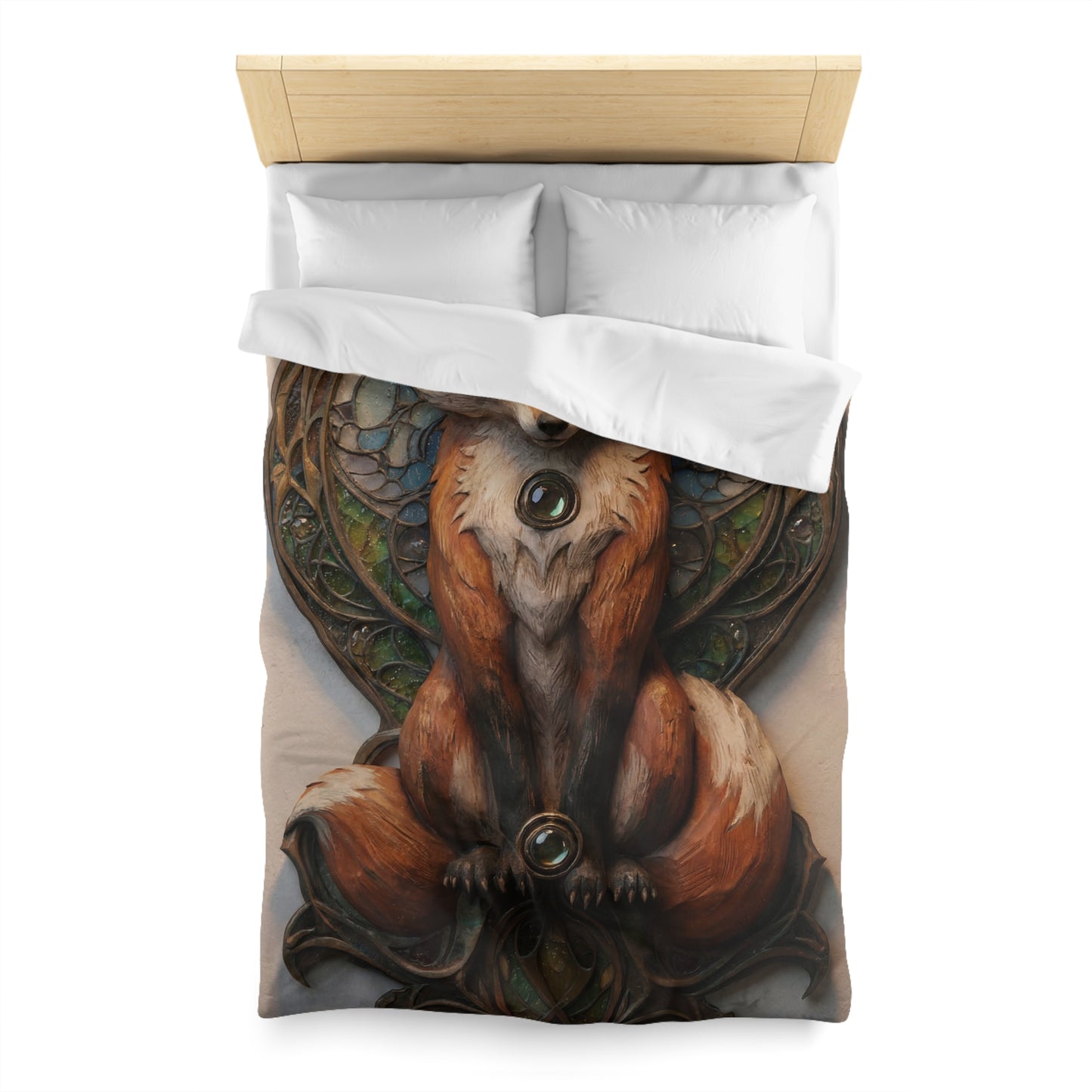Regal Fox Sentinel Microfiber Duvet Cover – Art Nouveau Twilight Guardian