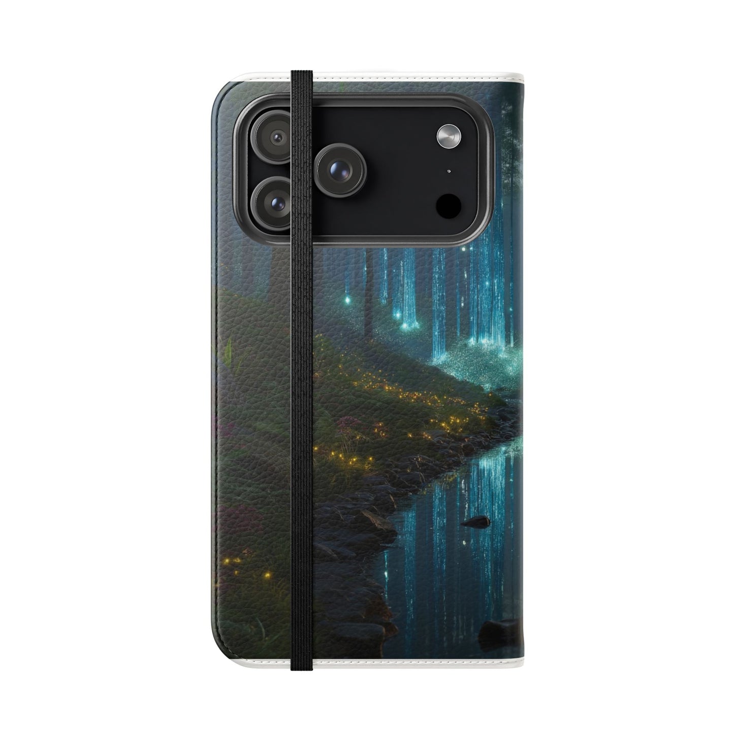 Bioluminescent Forest Flip Cases – Cyan Lightfall Stream Cover