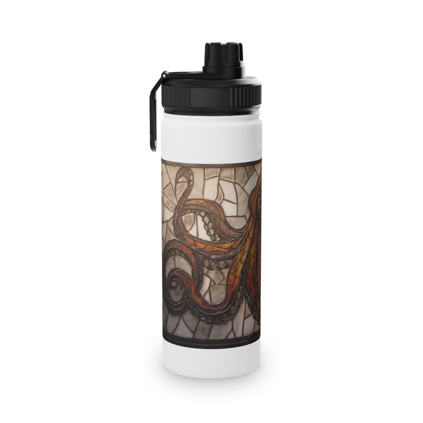 Stained Glass Octopus Water Bottle – Amber Abyss Design, Sports Lid