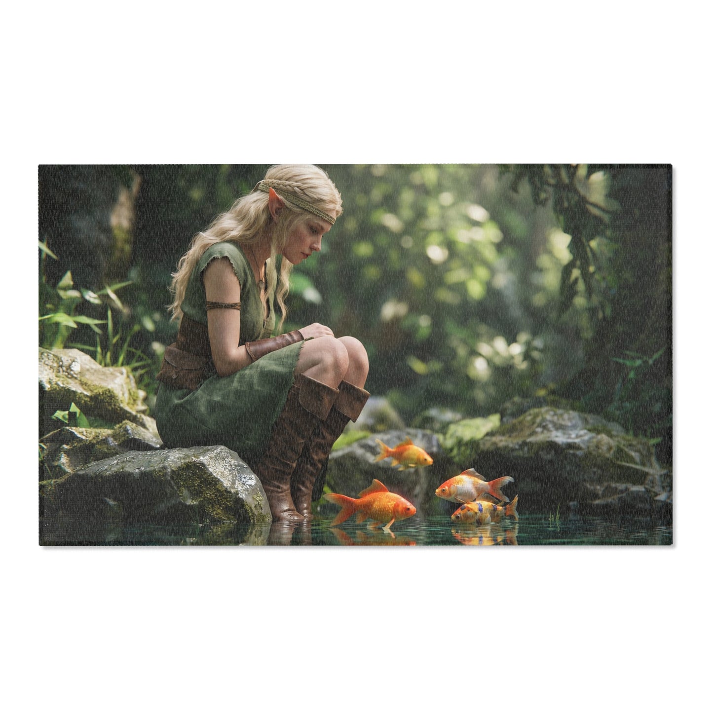 Elven Whisperer Area Rugs – Sunlit Pool with Golden Fish