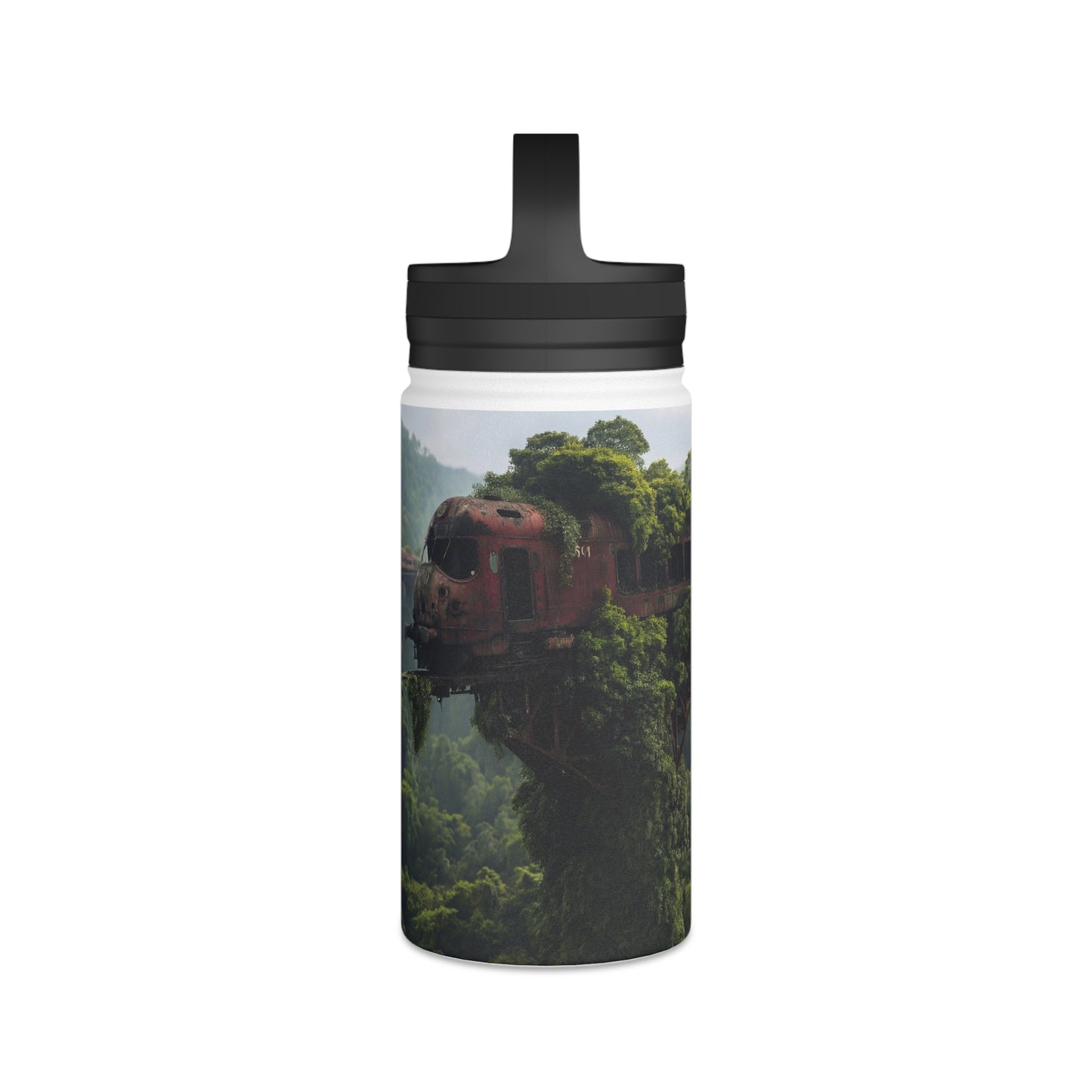 Overgrown Train Bridge Water Bottle – Verdant Ruin Dreamscape