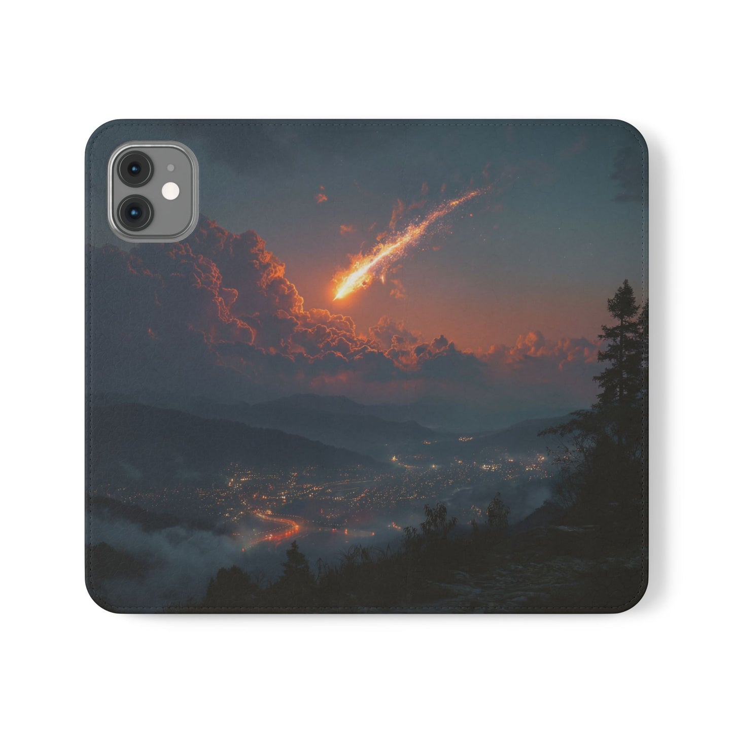 Meteor Over Valley Flip Cases – Crimson Sky Sentinel Cover