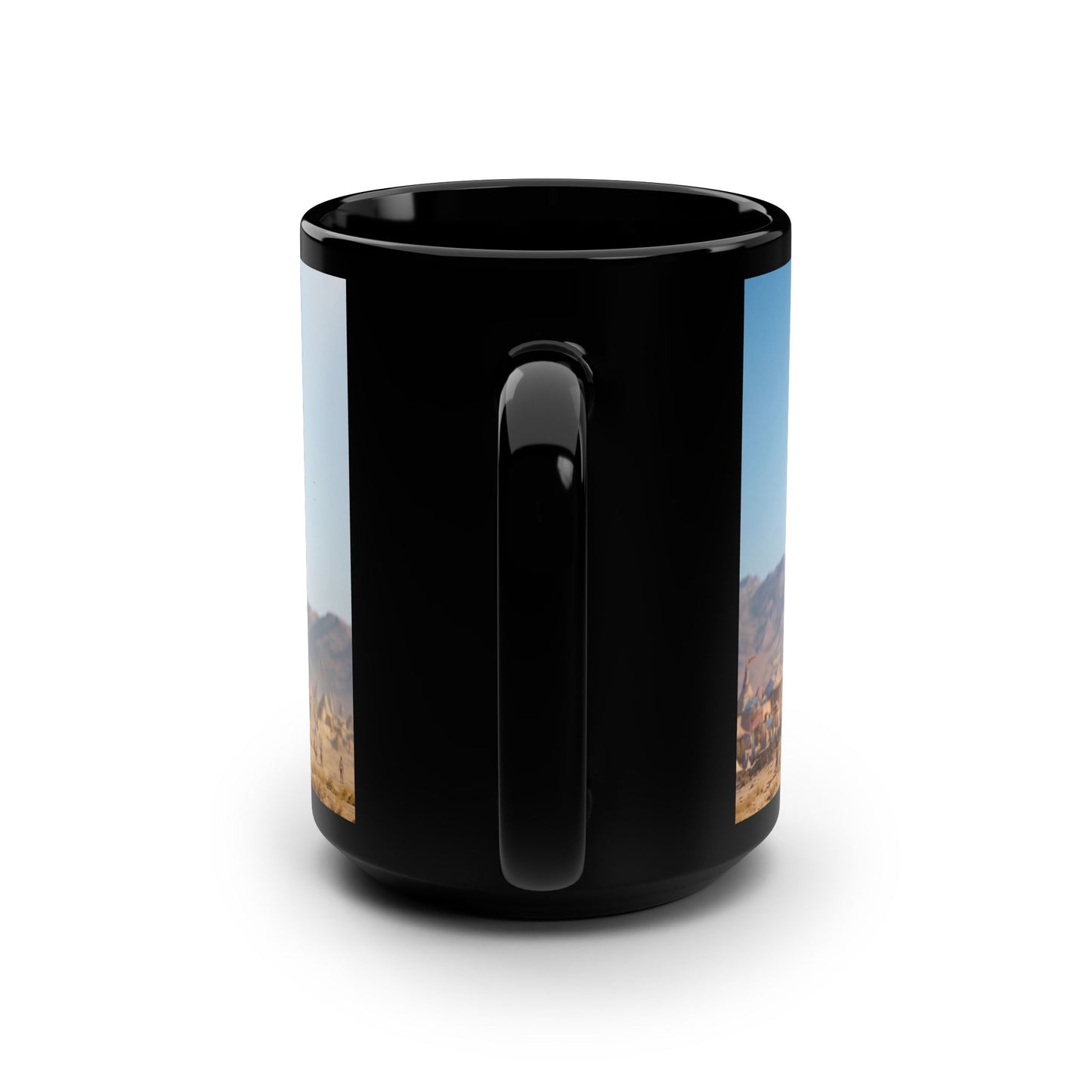 Sunstone Gate Black Mug, 15oz – Desert Sentinel Archway