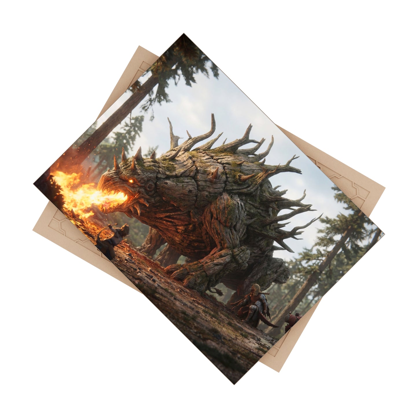 Ancient Forest Dragon Ceramic Photo Tile – Fire Breath in the Twilight Grove