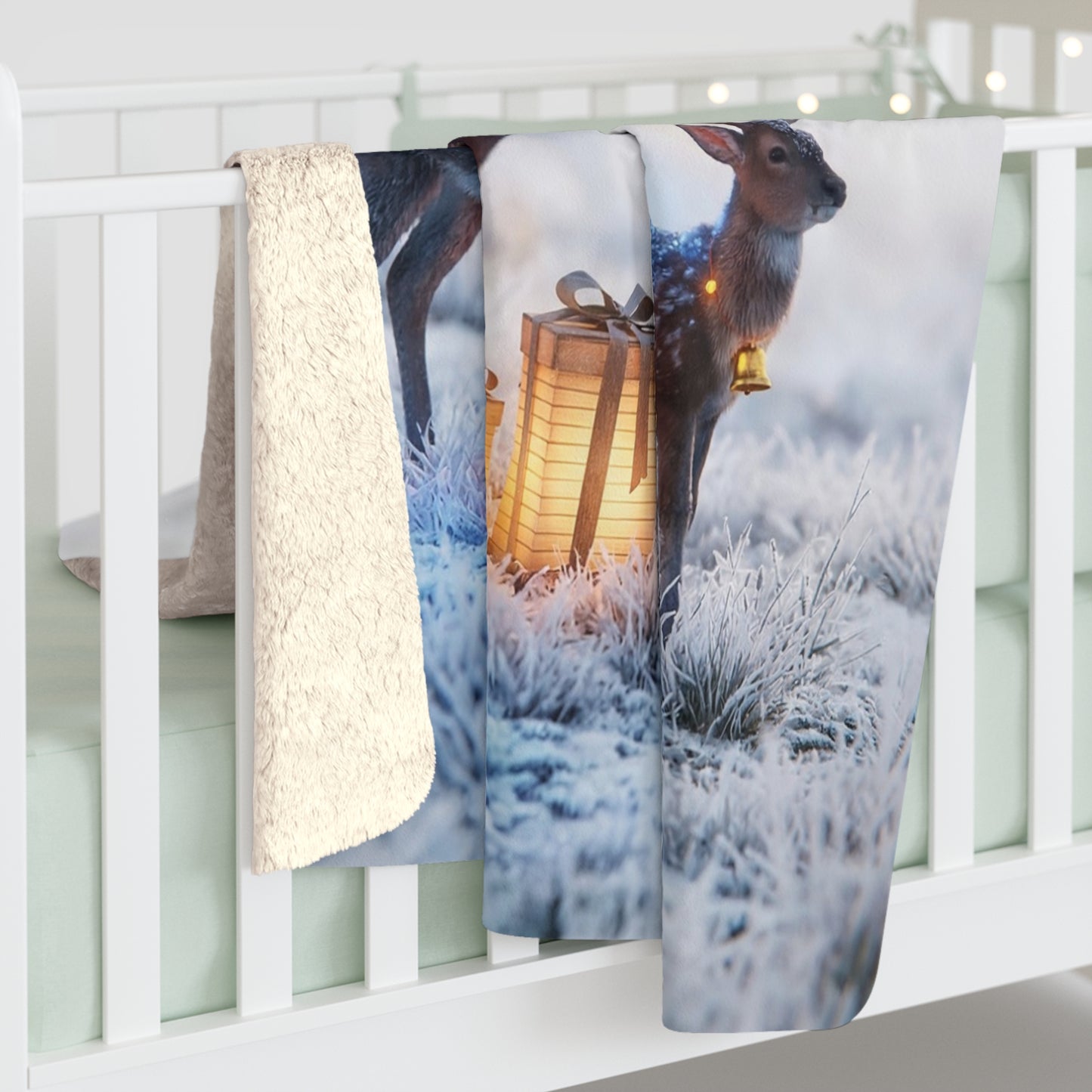 Frostbound Deer Family Sherpa Fleece Blanket – Winter’s Gentle Gift Givers