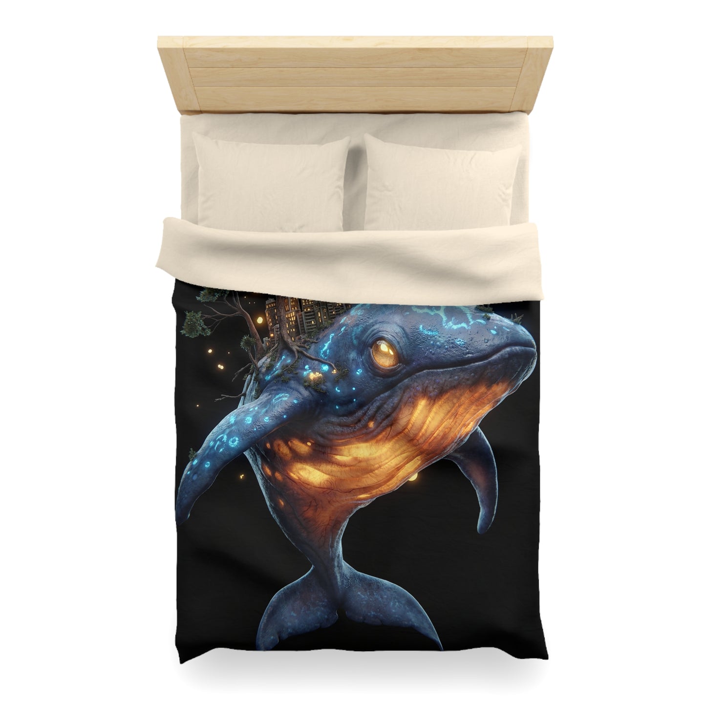 Bioluminescent Whale Sanctuary Duvet Cover – Floating City on a Gentle Giant