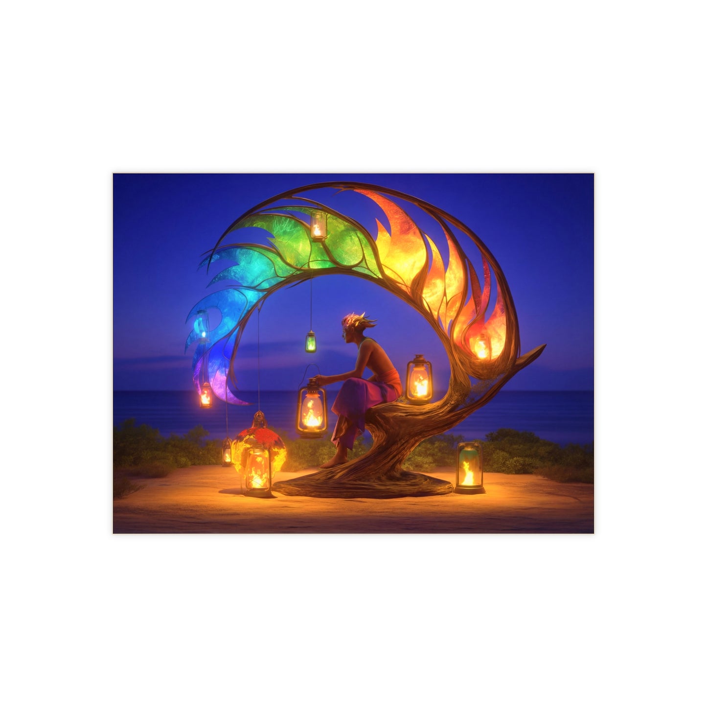 Rainbow Phoenix Lantern Tile – Twilight Sanctuary for the Soul
