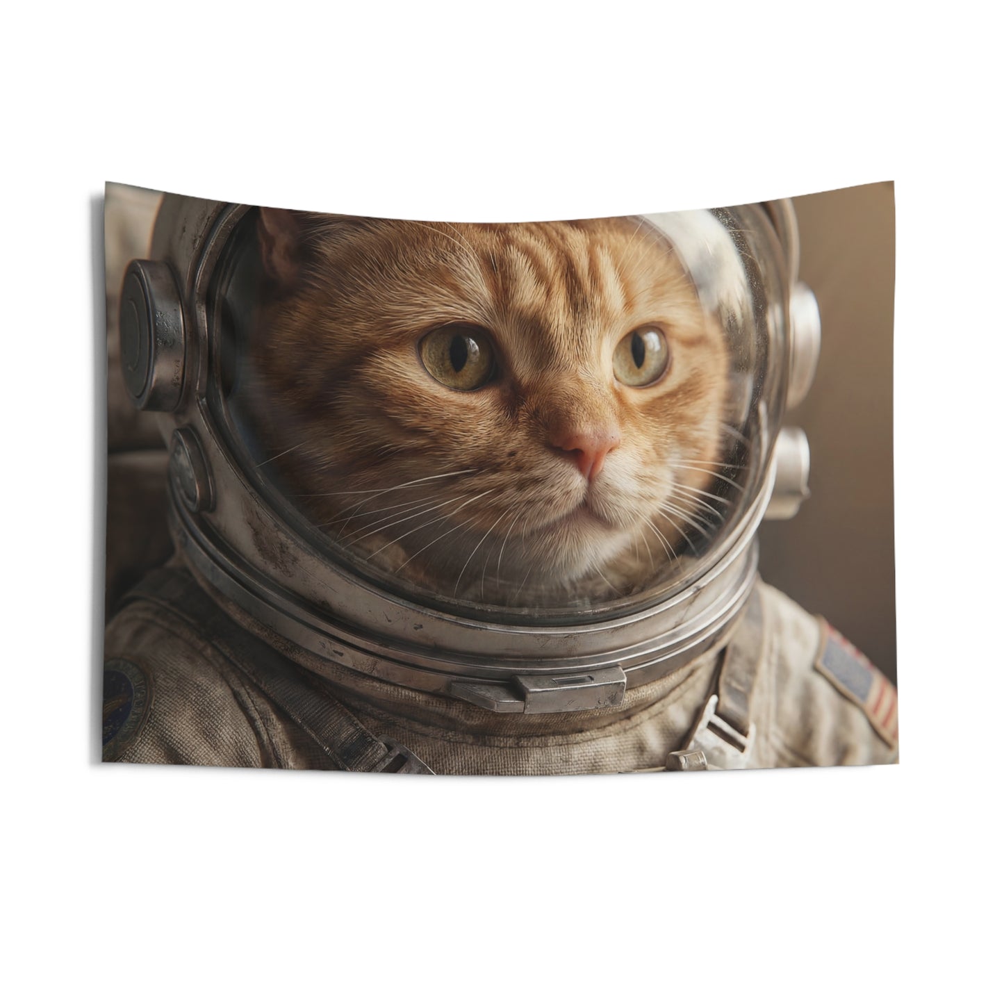 Feline Astronaut Indoor Wall Tapestries – Warm-Glow Mission Control