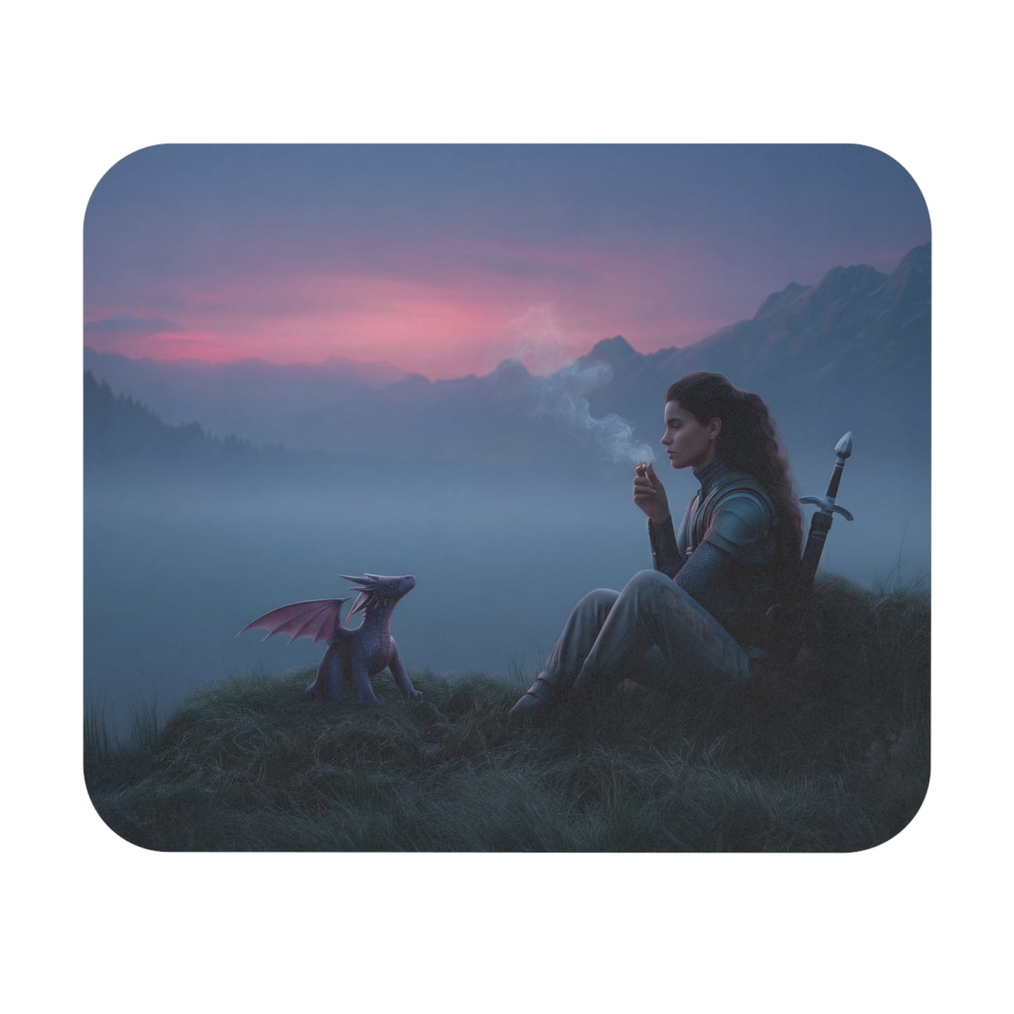 Warrior and Dragon Mouse Pad (Rectangle) – Twilight Summit Quietude