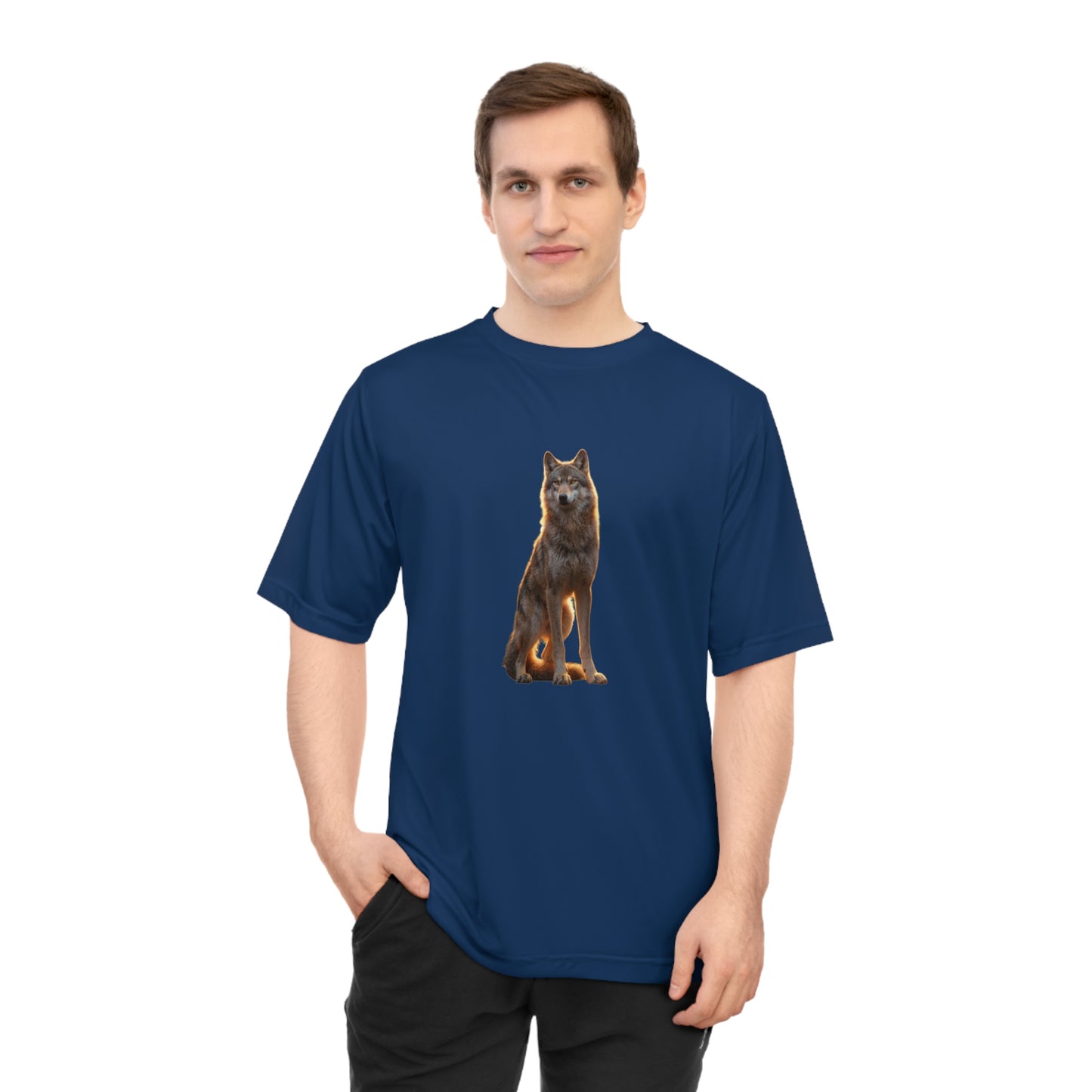 Golden Hour Wolf Unisex Zone Performance T-shirt – Sentient Silhouette at Twilight