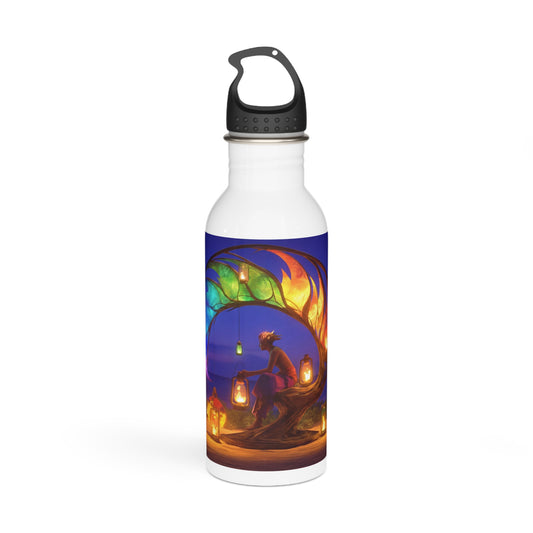 Luminous Phoenix Arch Water Bottle – Sunset Sanctuary with Hanging Lanterns