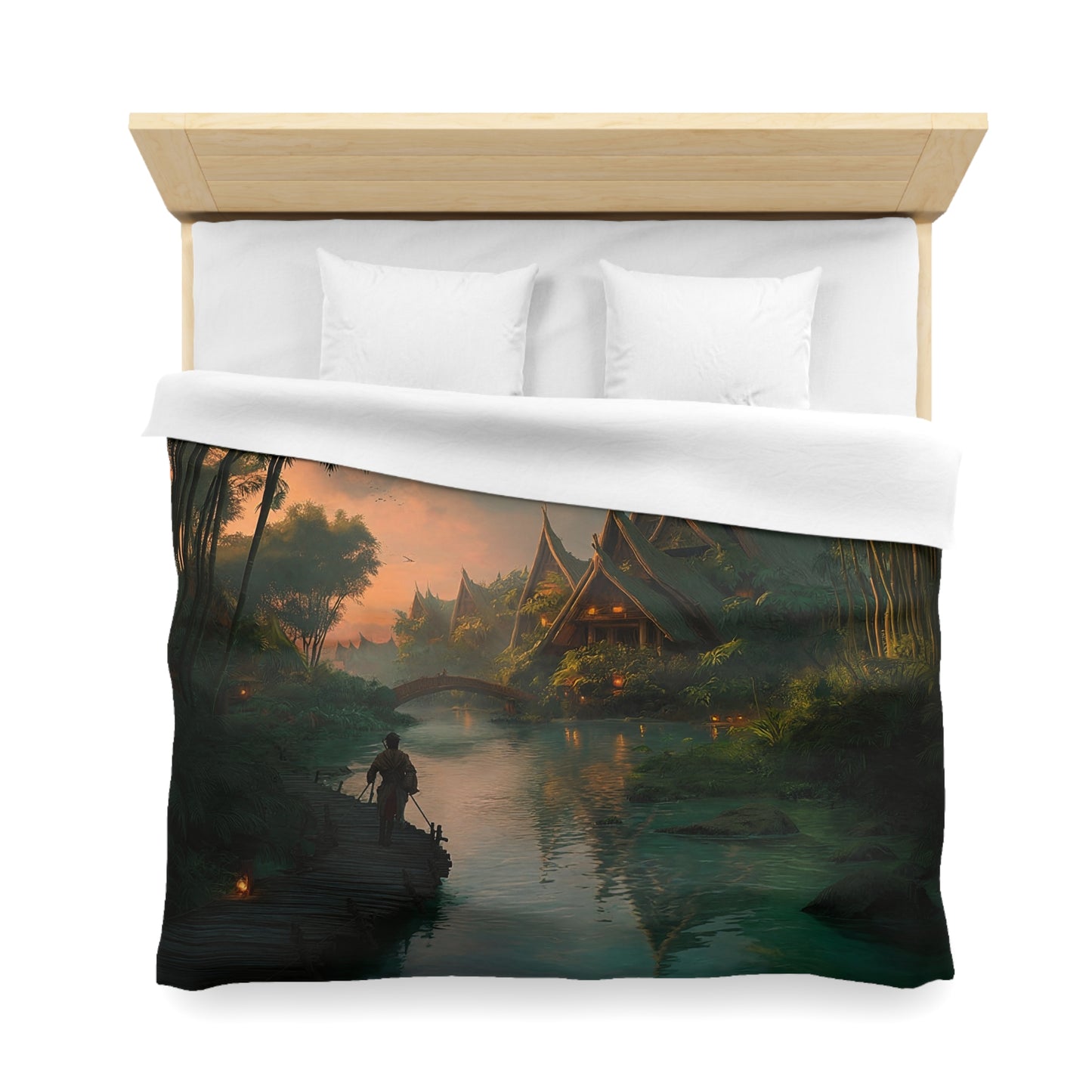 Bamboo River Village Duvet Cover – Twilight Path to Whispering Homes
