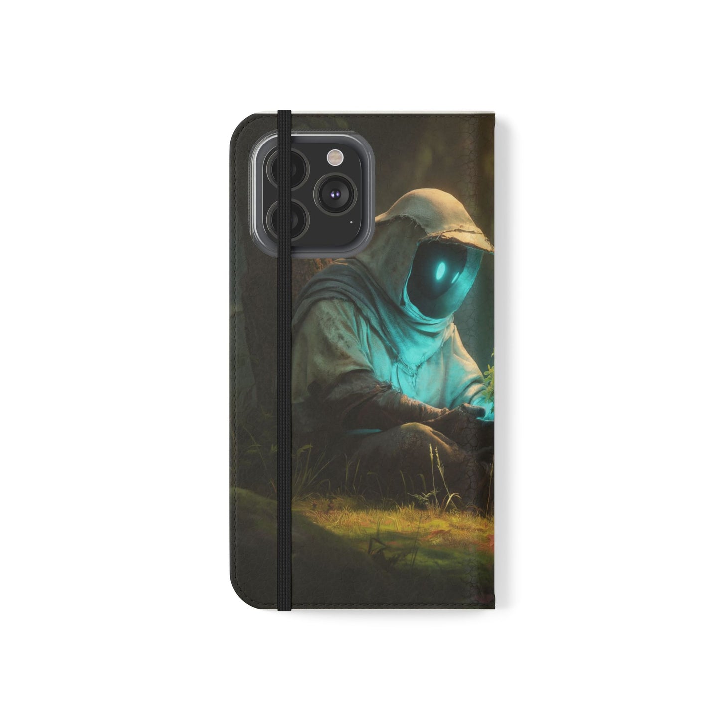 Glowing Orb Hooded Guardian Flip Cases – Bioluminescent Forest Keeper