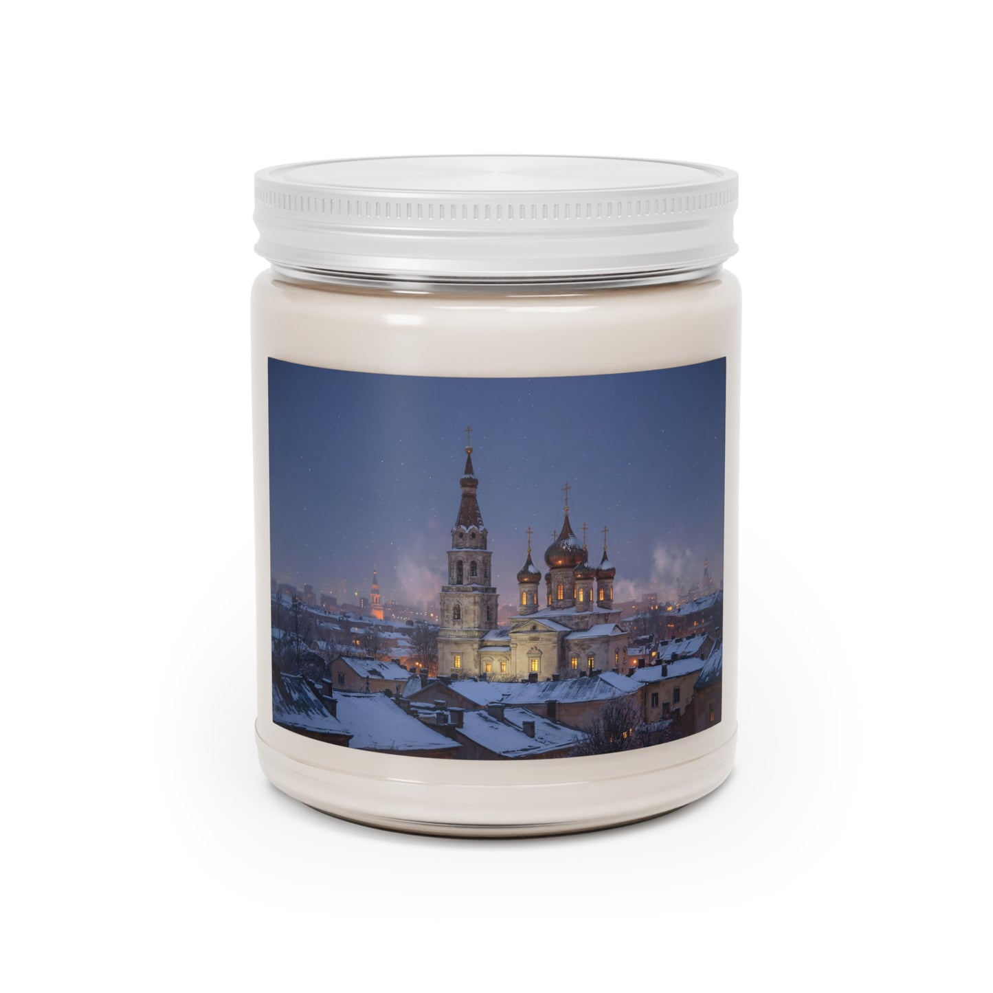 Winter Cathedral Scented Soy Candles with White Lid, 9oz – Snowfall Serenity