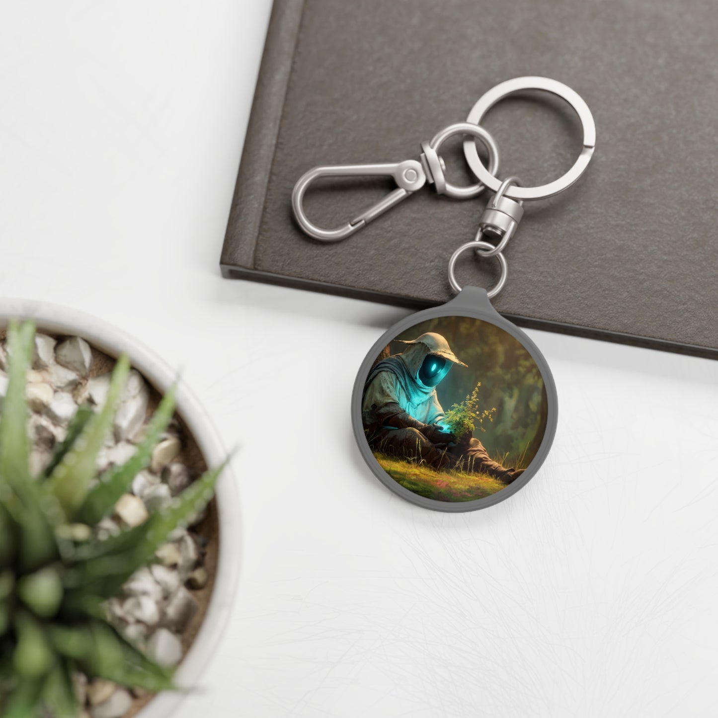 Forest Sentinel Keyring Tag – Azure Glow Amidst Ancient Canopy