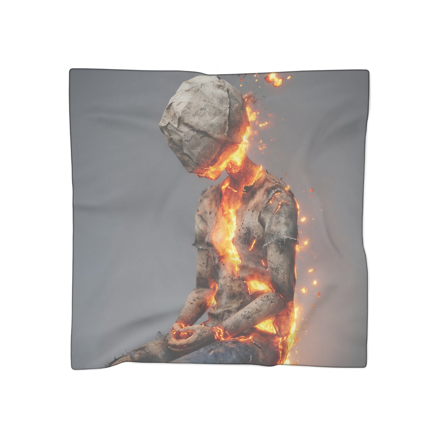 Fiery Rebirth Poly Scarf – Crumpled Paper Soul in Flame