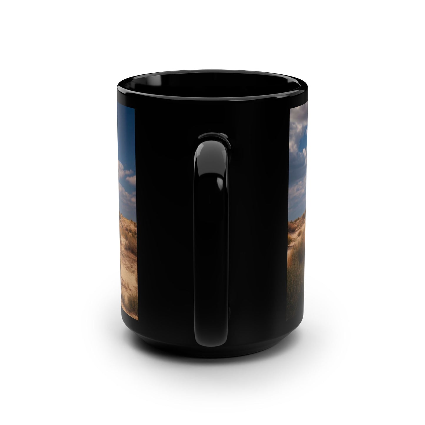 Desert Shipwreck Black Mug, 15oz – Sun-Stricken Galleon Sandscape