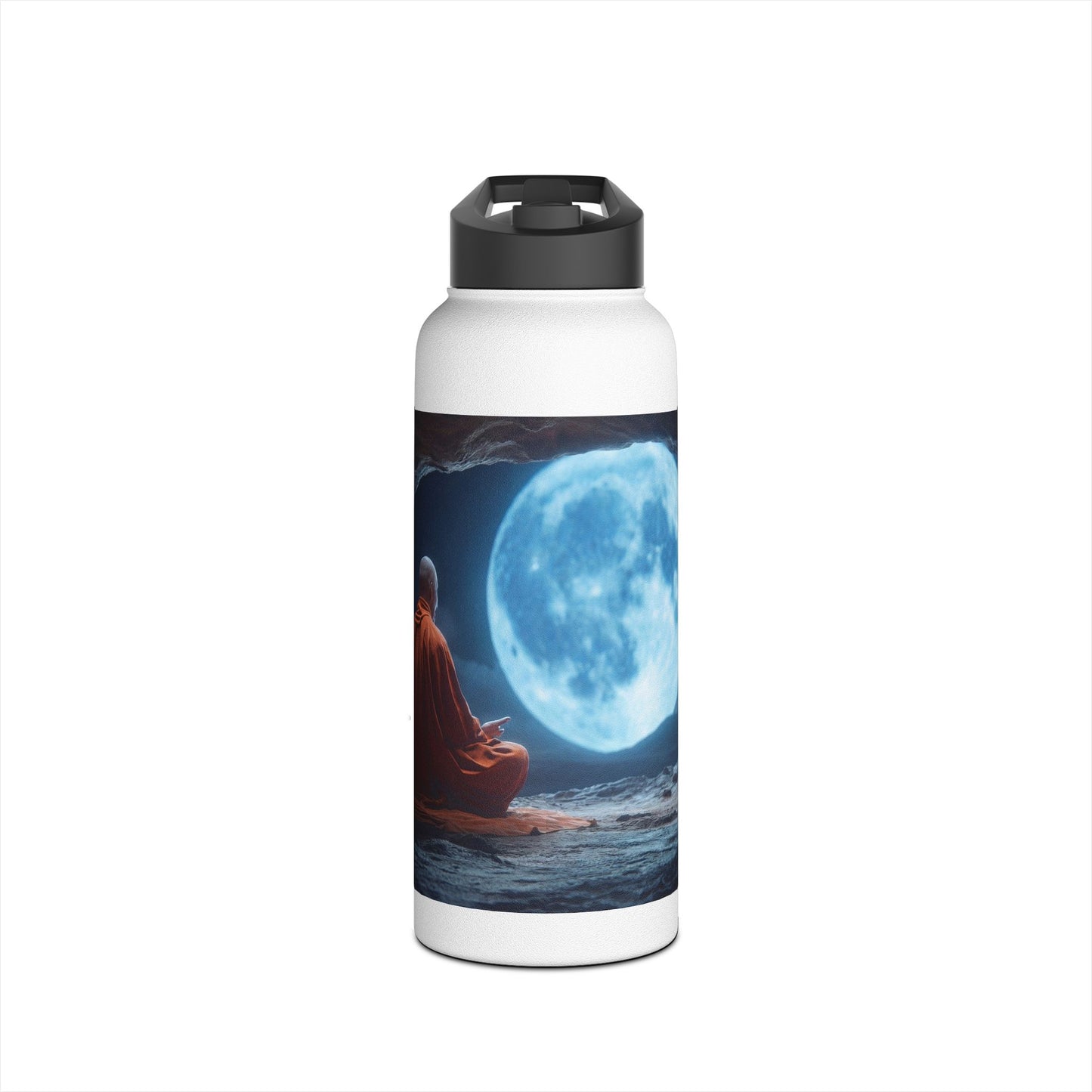 Moonlit Monk Meditation Bottle – Serene Cave Ritual Stainless Steel Water Bottle, Standard Lid