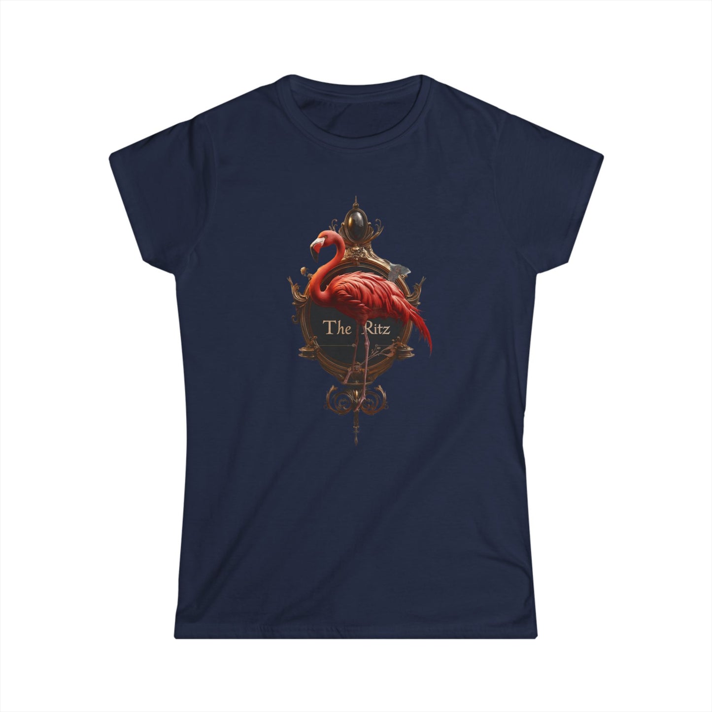 Ritz Flamingo Ornate Sign Tee – Gold Gilded Framed Bird Graphic
