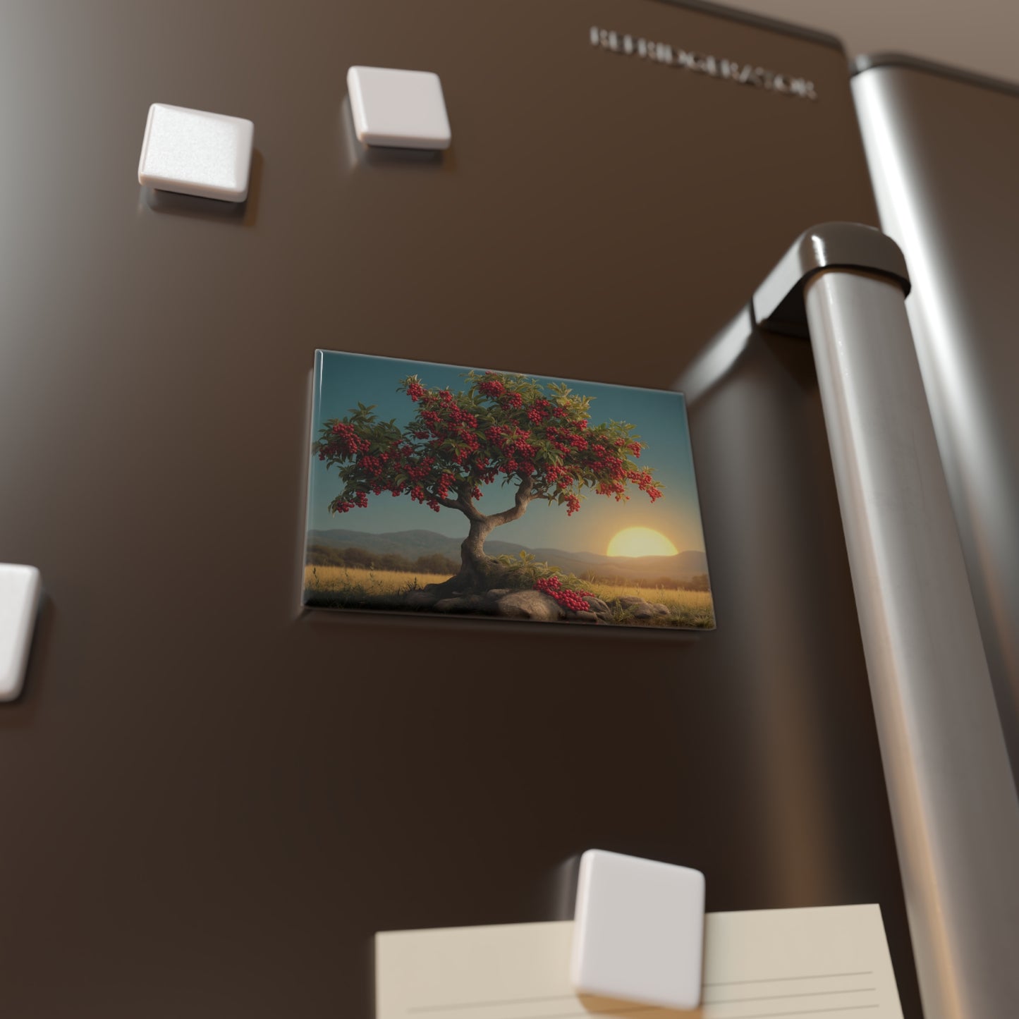 Crimson Berry Tree Button Magnet, Rectangle (1 & 10 pcs) – Sunset Harvest Guardian