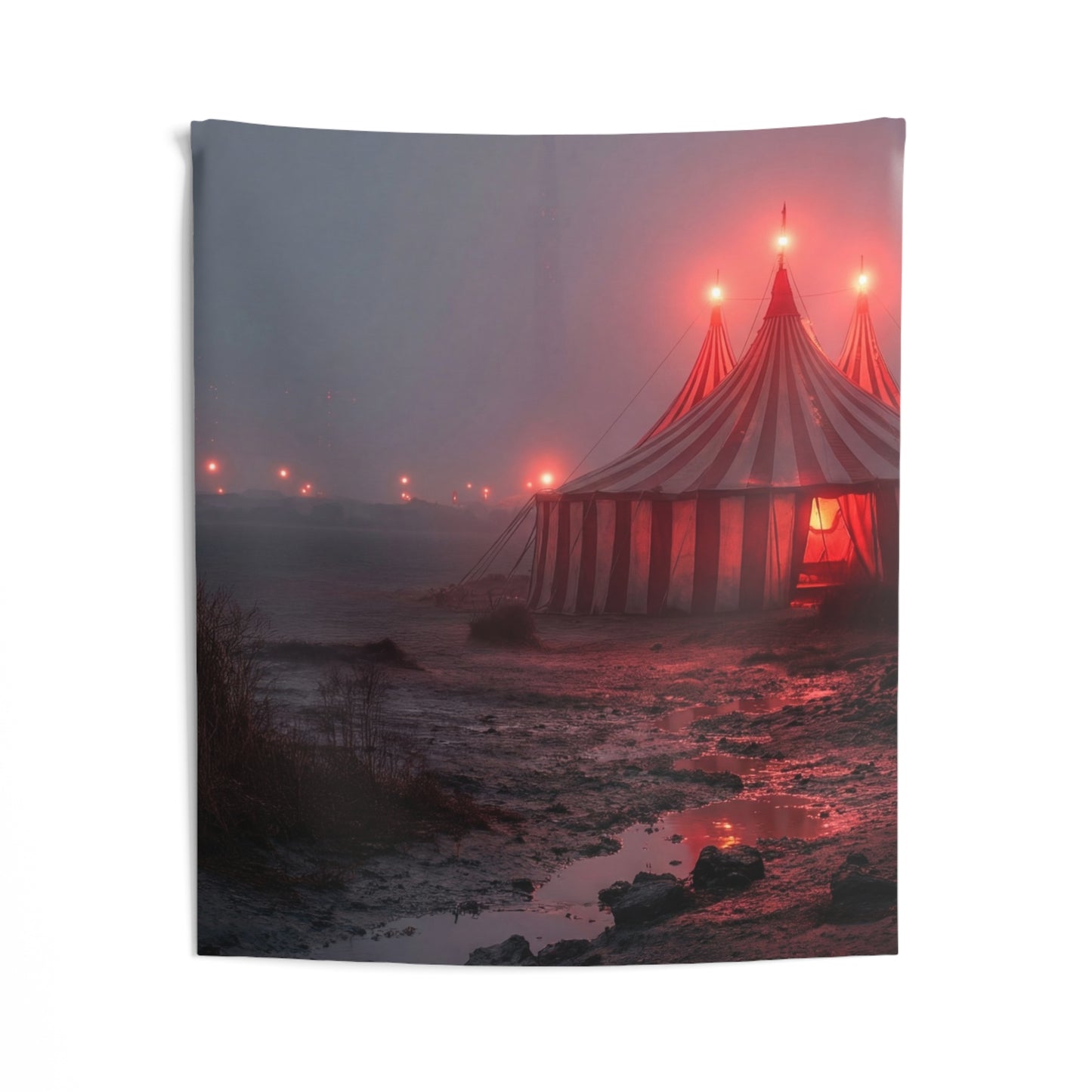 Crimson Circus Tent Indoor Wall Tapestries – Midnight Mirage on the Shoreline