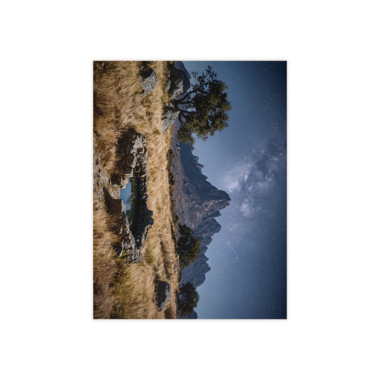 Starlit Mountain Spring Ceramic Photo Tile – Whispering Peaks Under Milky Way
