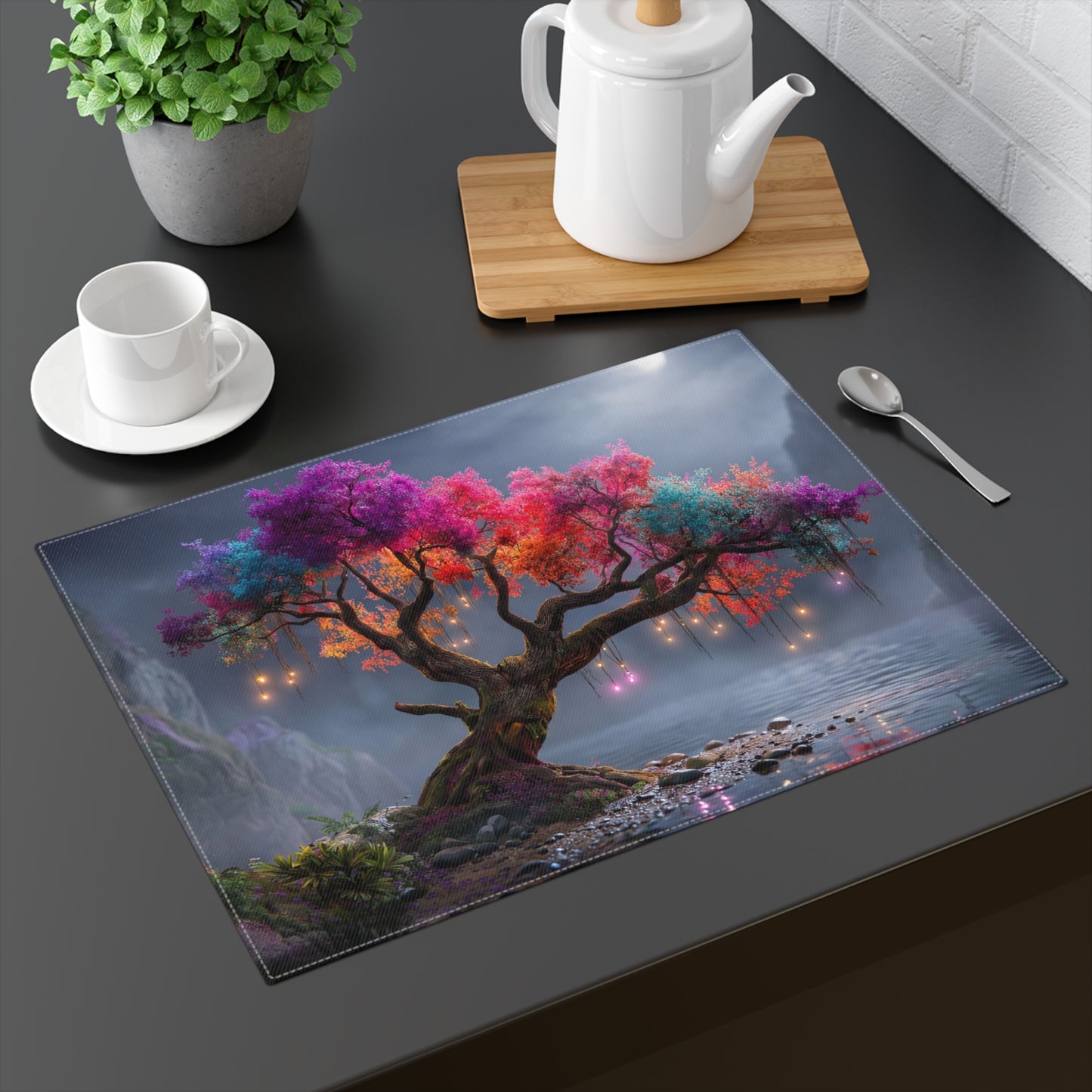 Chromatic Sentinel Placemat – Moonlit Rainbow Grove