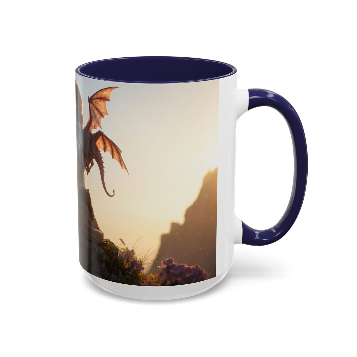 Dragon Rider at Dawn Accent Coffee Mug (11, 15oz) – Sunset Sentinel and Whispering Scale