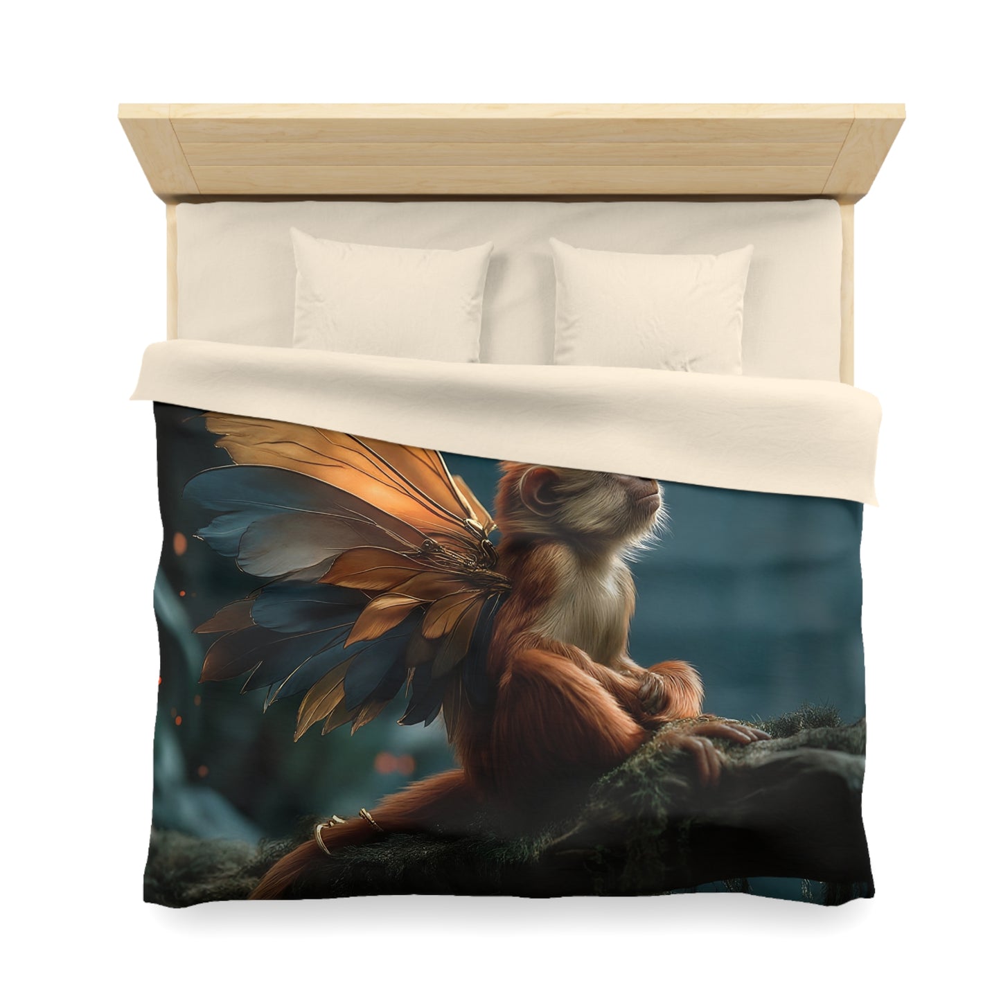 Winged Monkey Duvet Cover – Amber and Azure Forest Sentinel